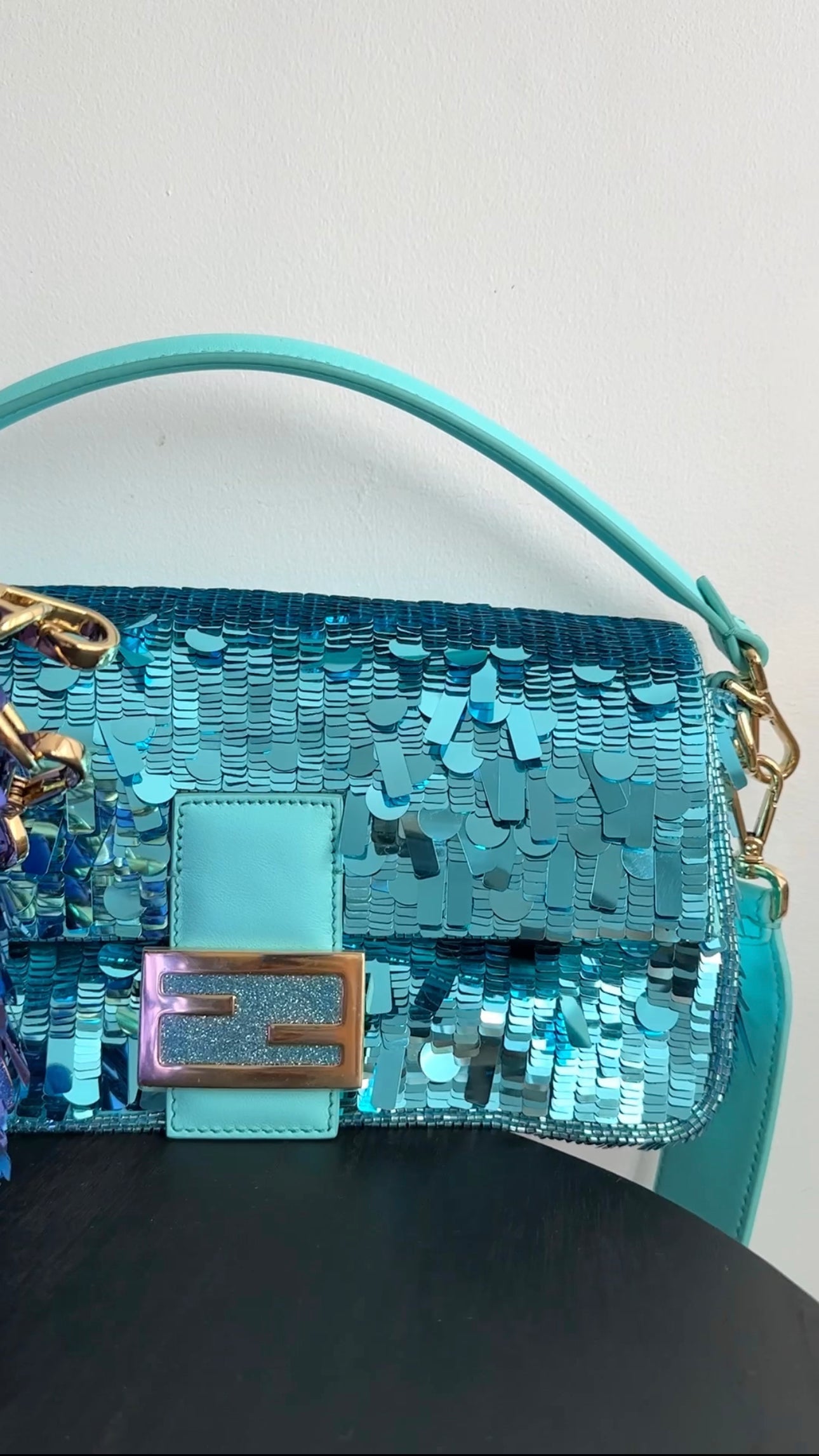 Fendi Turquoise Sequin Baguette 25th Anniversary