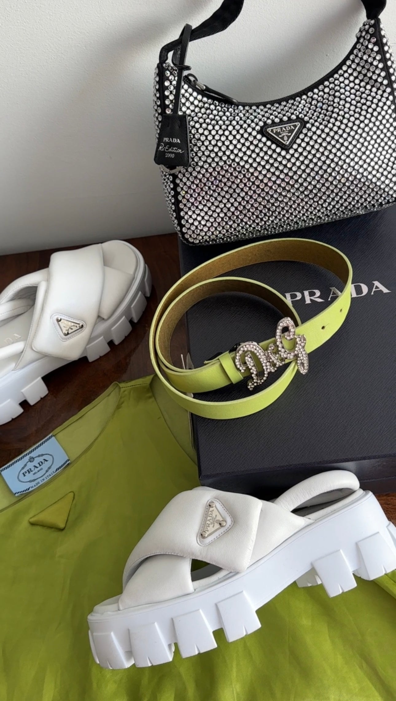 Prada Lime Green Satin Shift Dress with Triangle Logo - M (8)