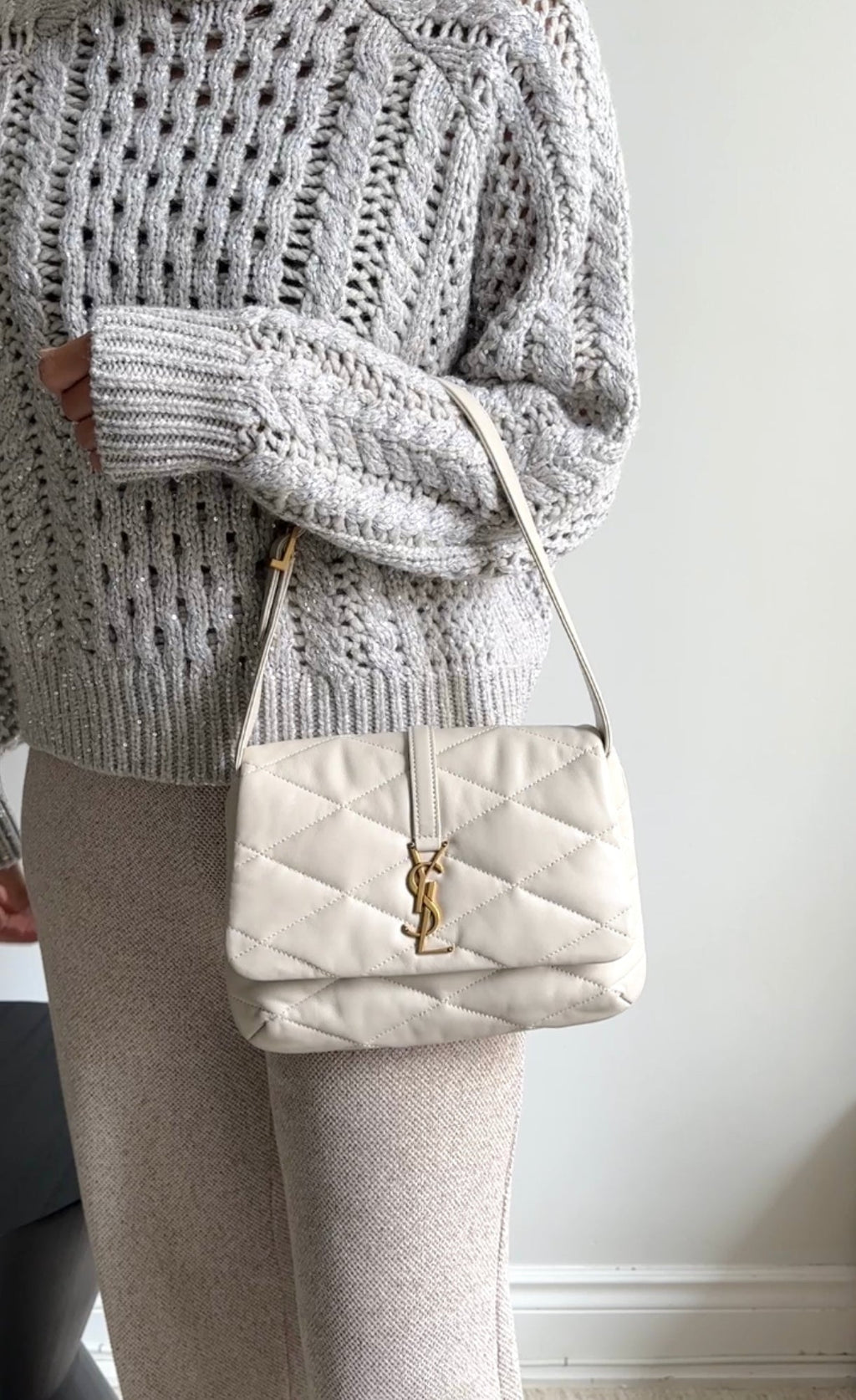 Saint Laurent Ivory Le 57 Hobo Bag in Quilted Lambskin
