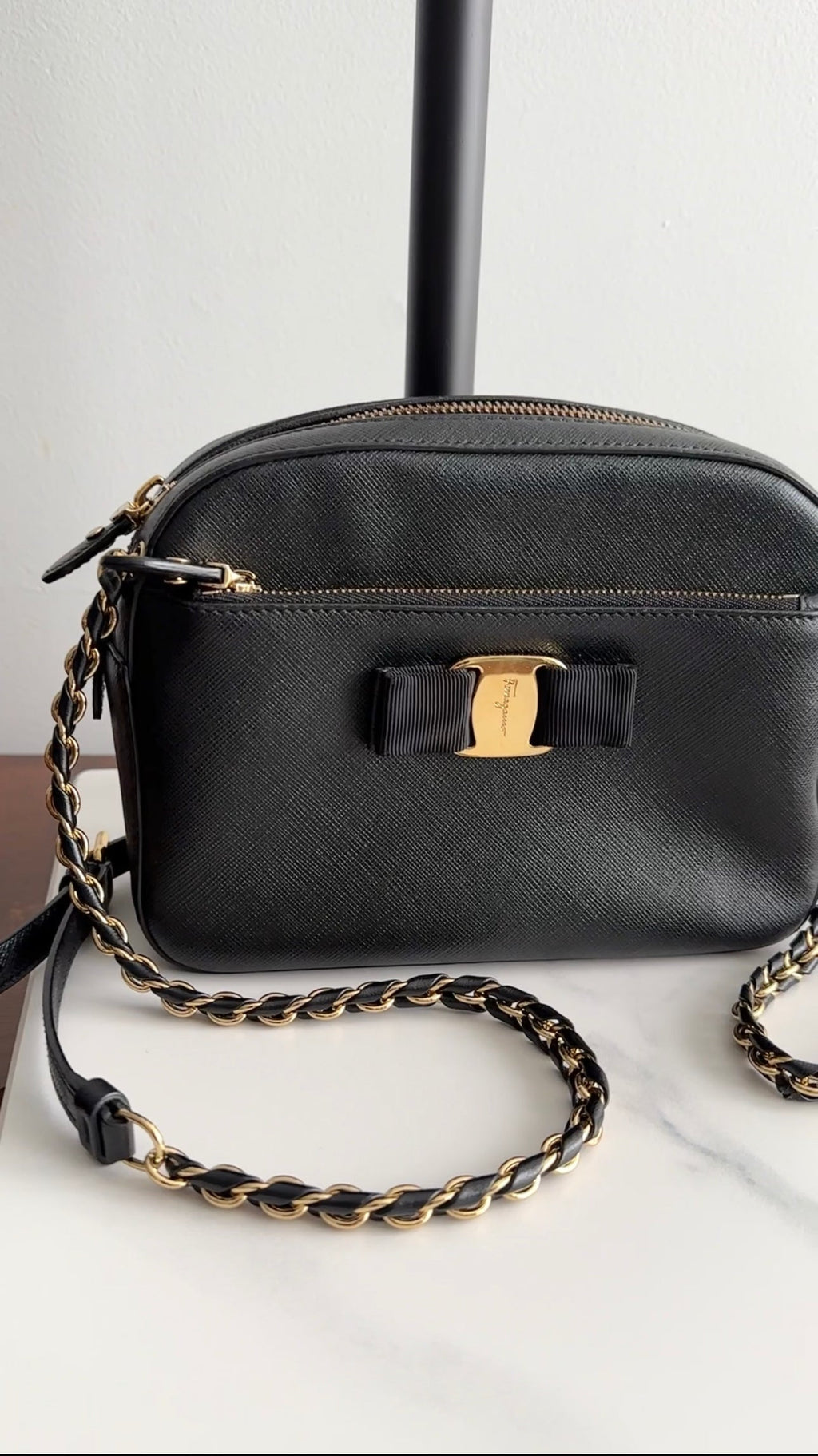 Ferragamo Black Lydia Crossbody Chain Camera Bag