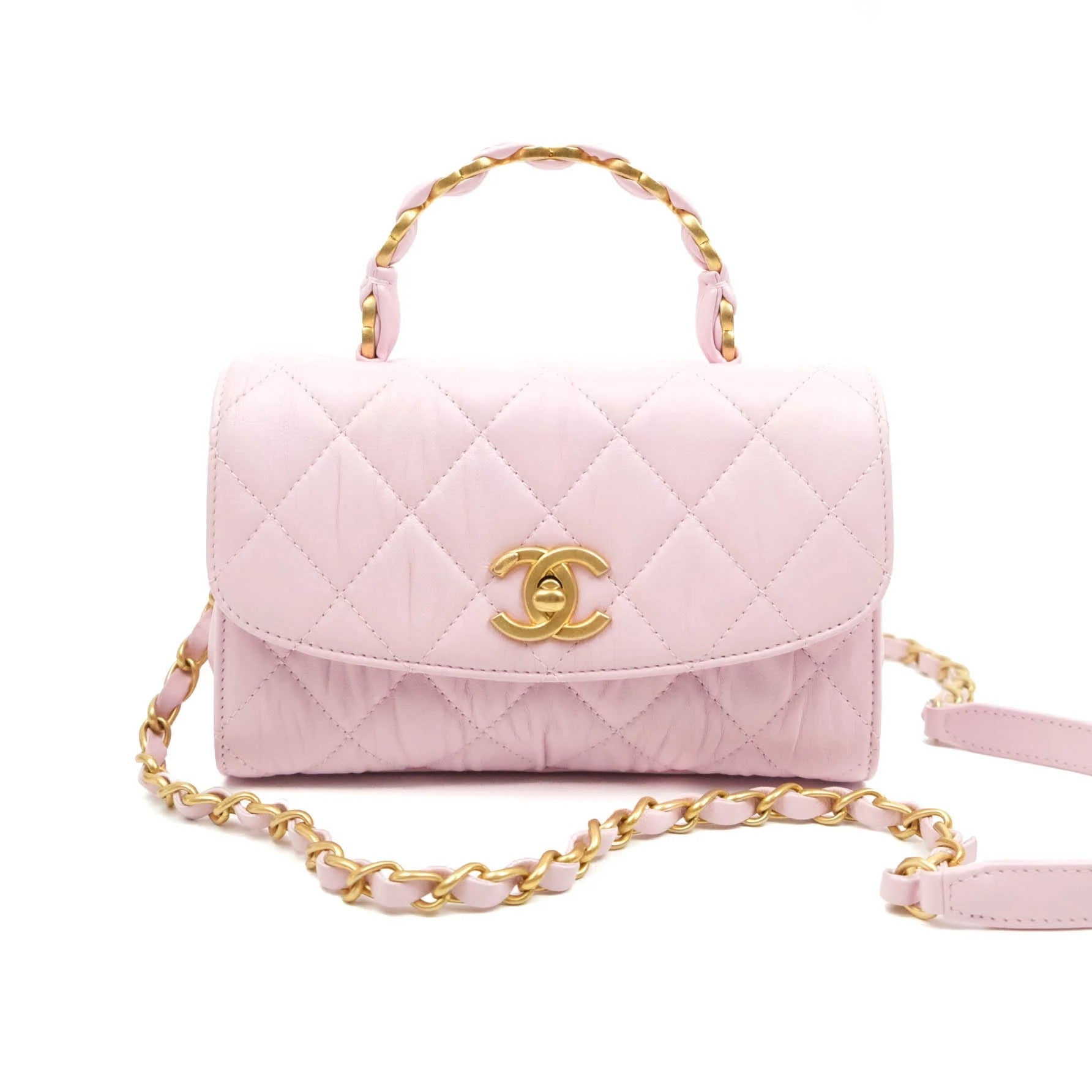 Chanel Mini Flap Bag Pink with top handle