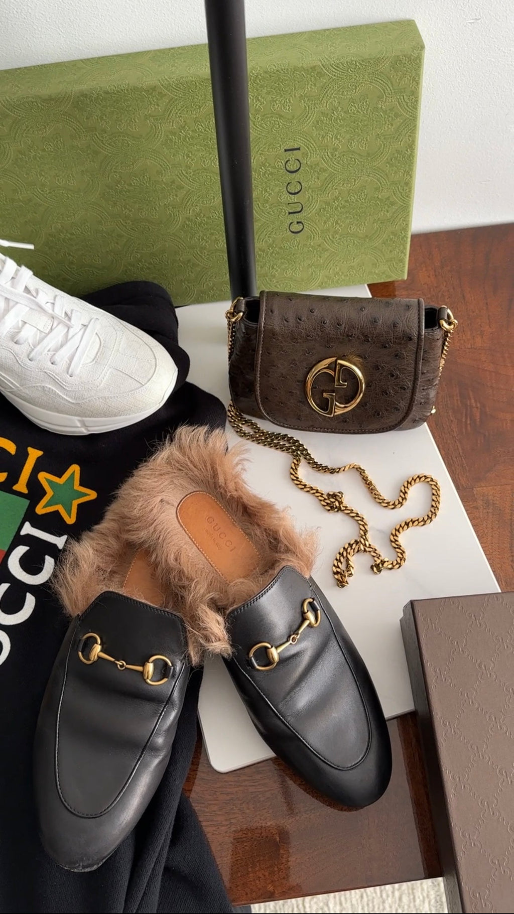 Gucci Shearling Fur Lined Black Princetown Slippers - USA 7