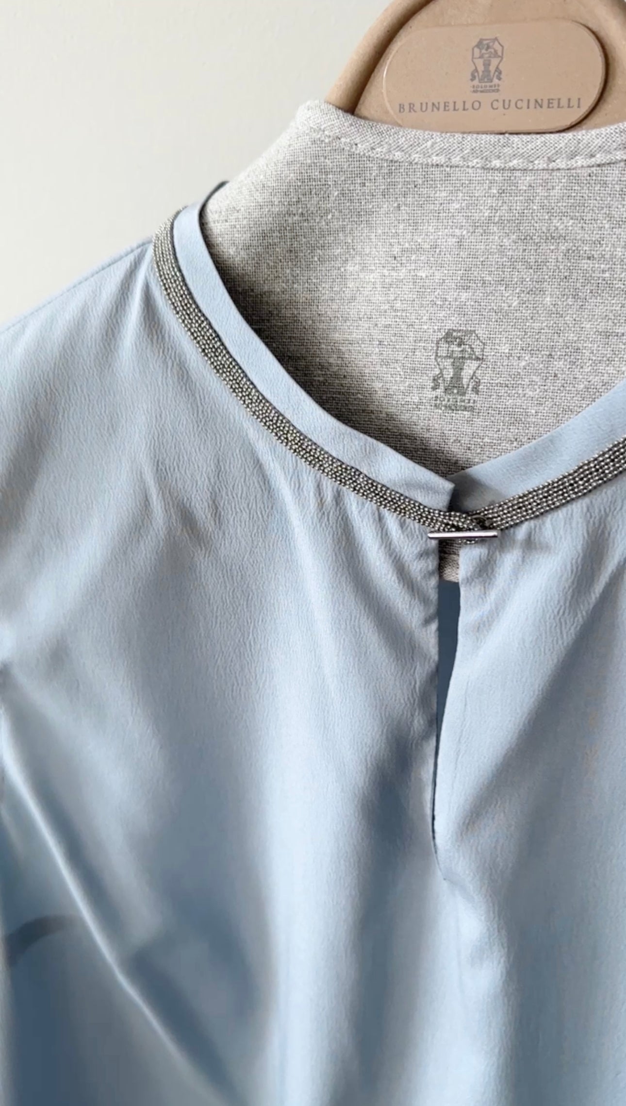 Brunello Cucinelli Steel Blue Silk Tank with Monili Trim - S (4/6)