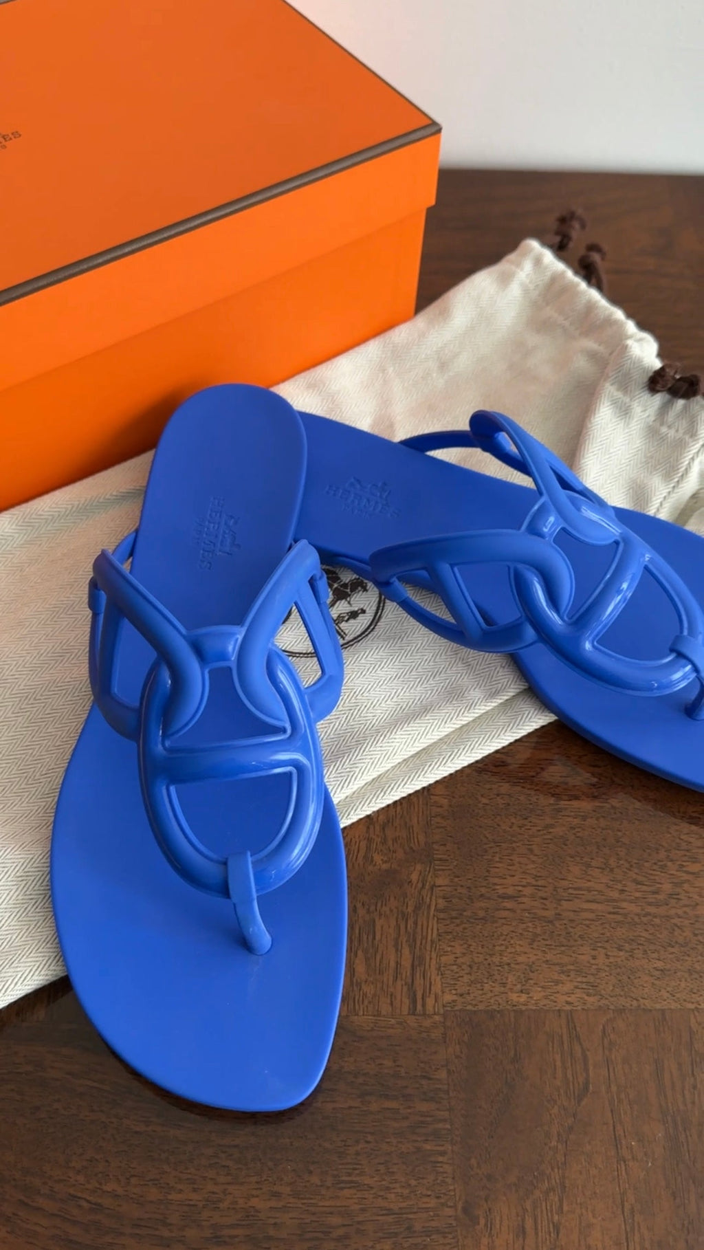 Hermes Blue Rubber Egerie Flat Sandals - 39 / 8.5