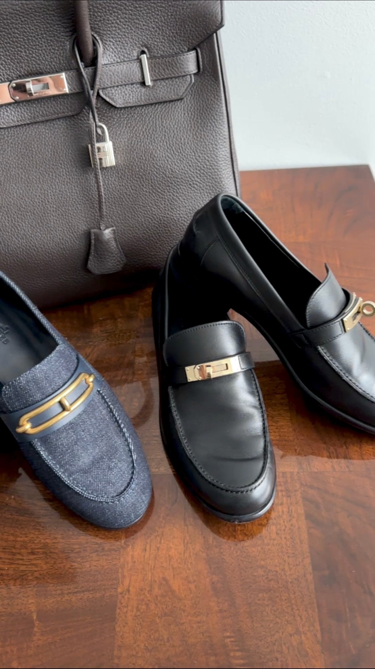 Hermes Black Leather Destin Loafer with GHW Kelly Buckle - 37