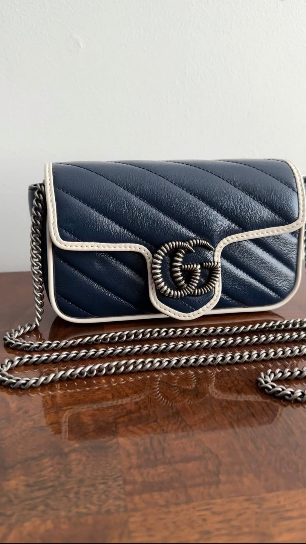 Gucci Navy Torchon Leather Super Mini Crossbody Bag