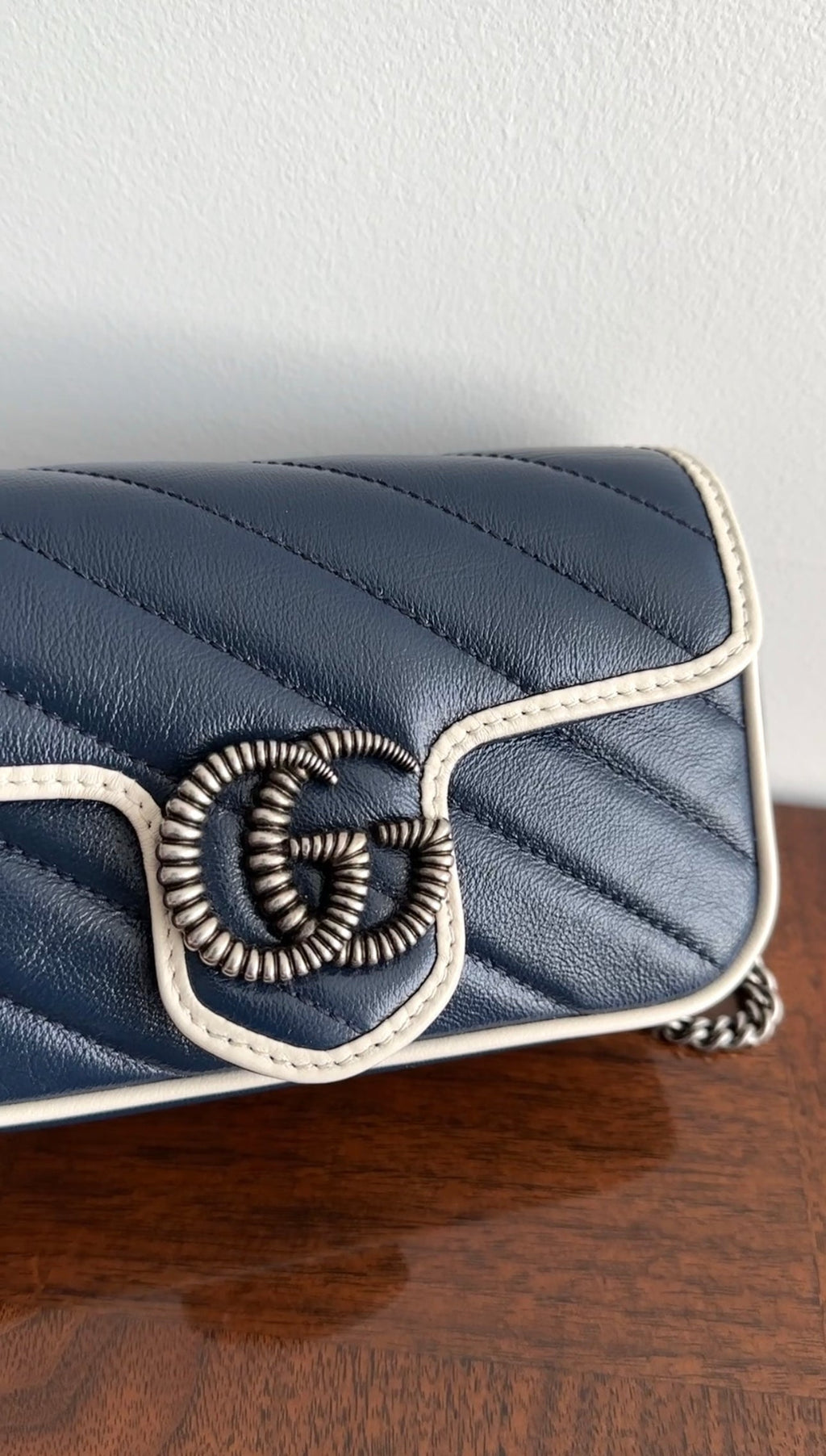 Gucci Navy Torchon Leather Super Mini Crossbody Bag