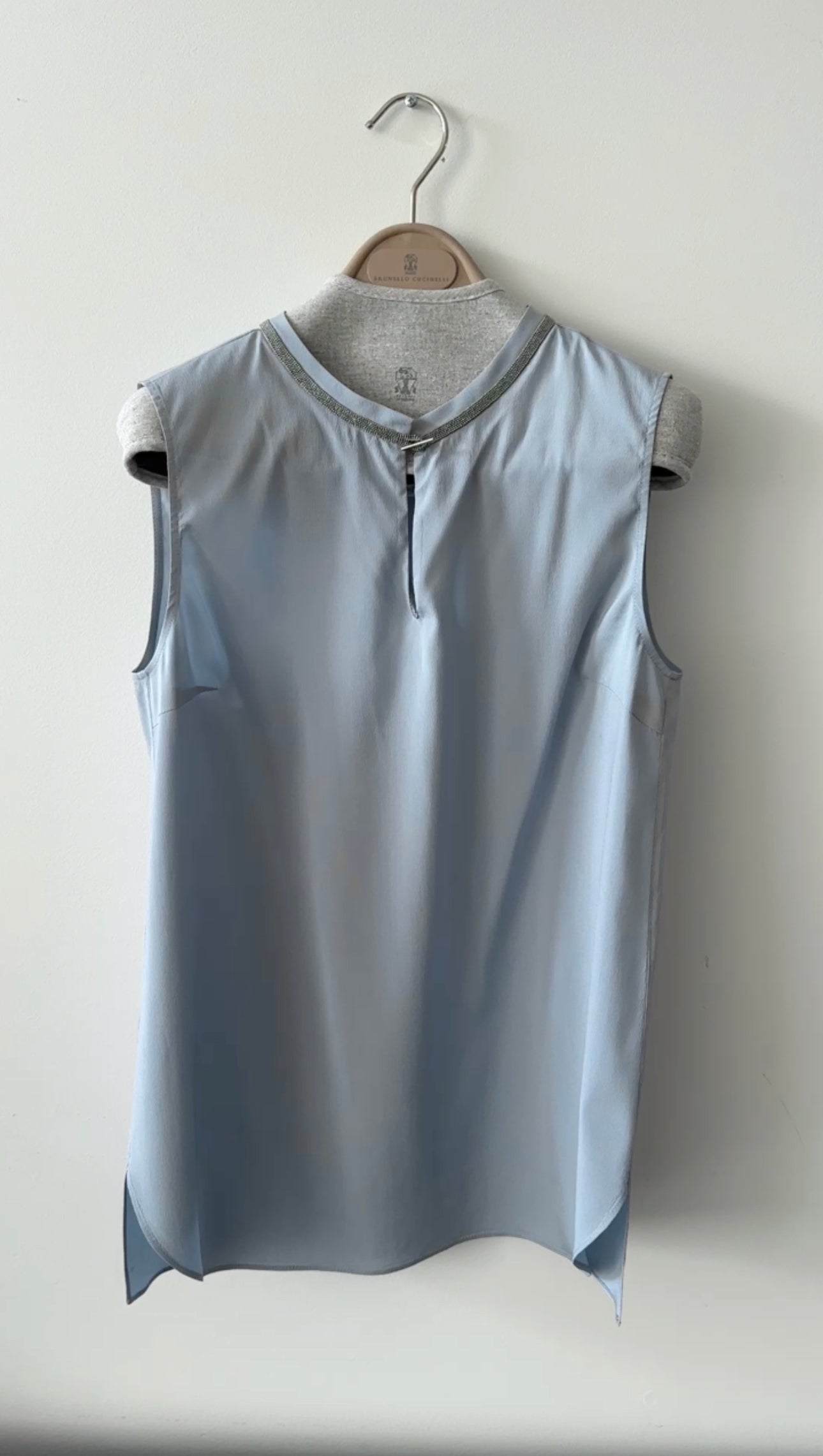 Brunello Cucinelli Steel Blue Silk Tank with Monili Trim - S (4/6)