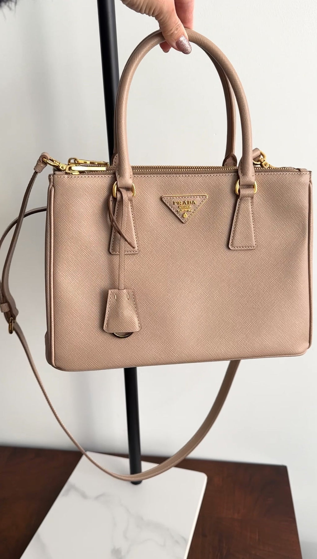 Prada Medium Beige Cammeo Saffiano Leather Galleria Tote Bag