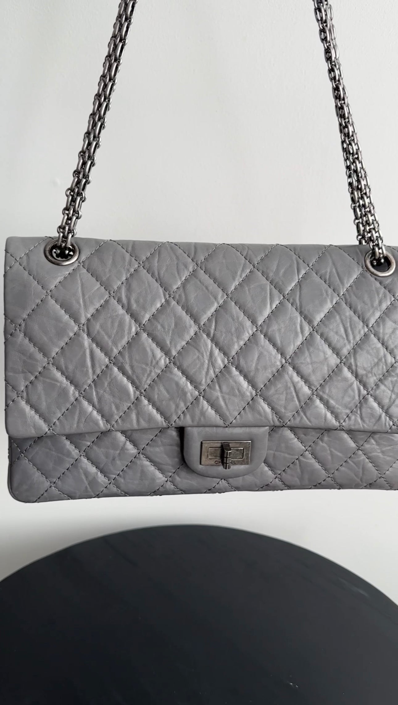 Chanel Grey Aged Calfskin Medium 226 Double Flap Bag
