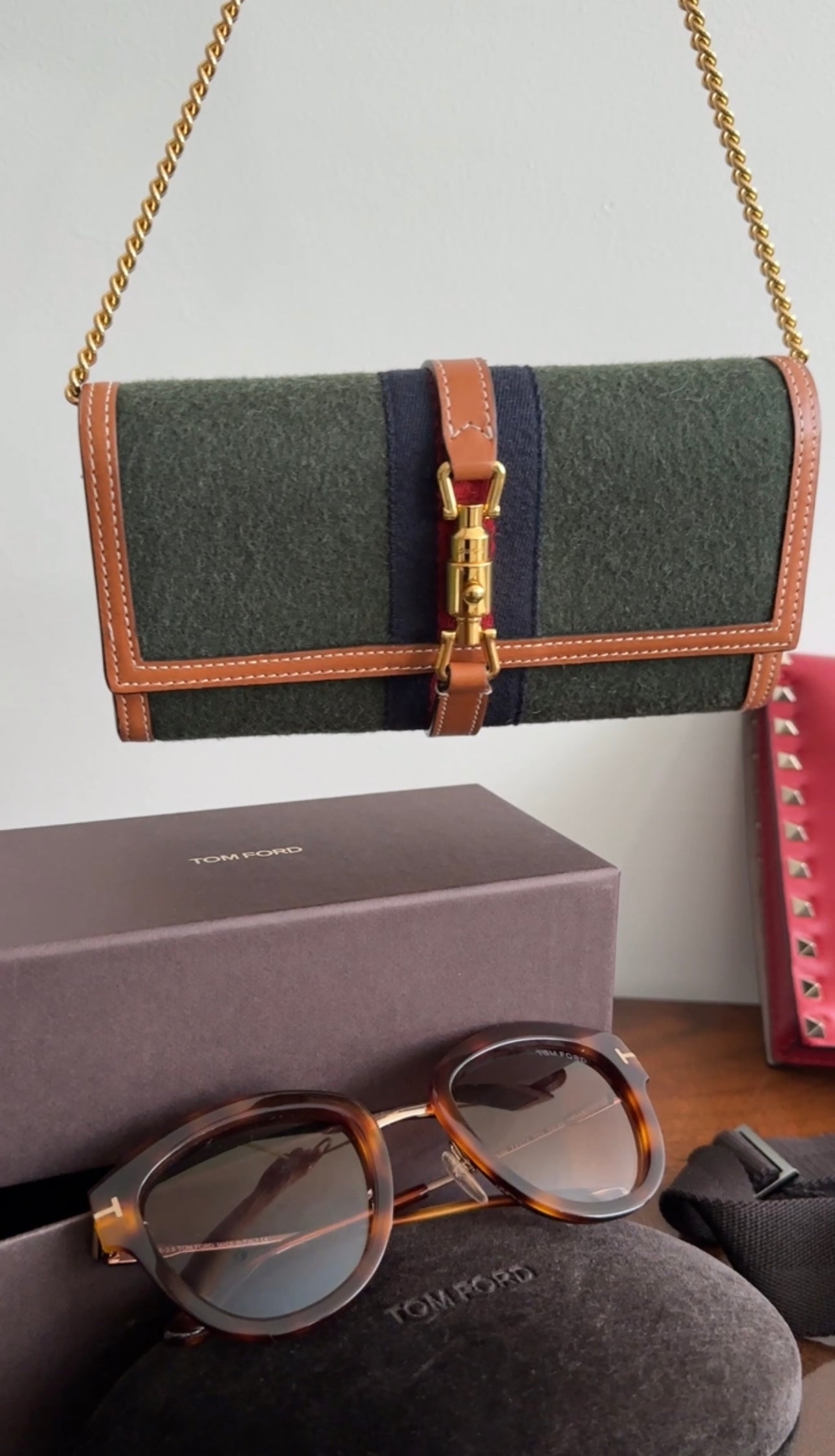 Gucci Small Jackie 1961 Felt Web Wallet on Chain Bag
