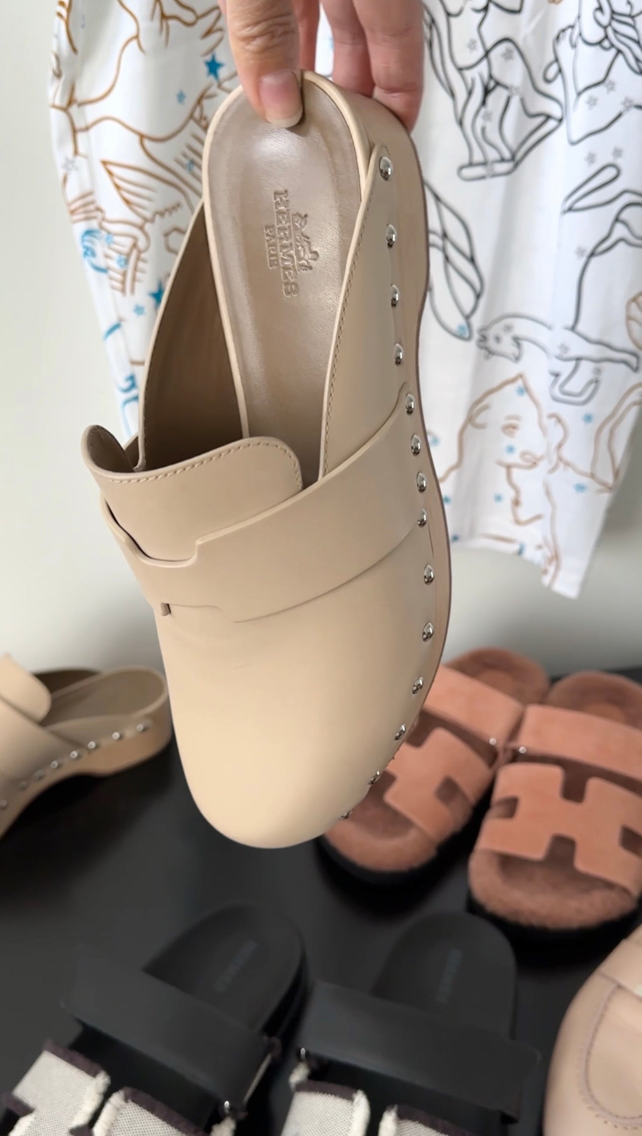 Hermes Beige Hermione Clog Mules - 37