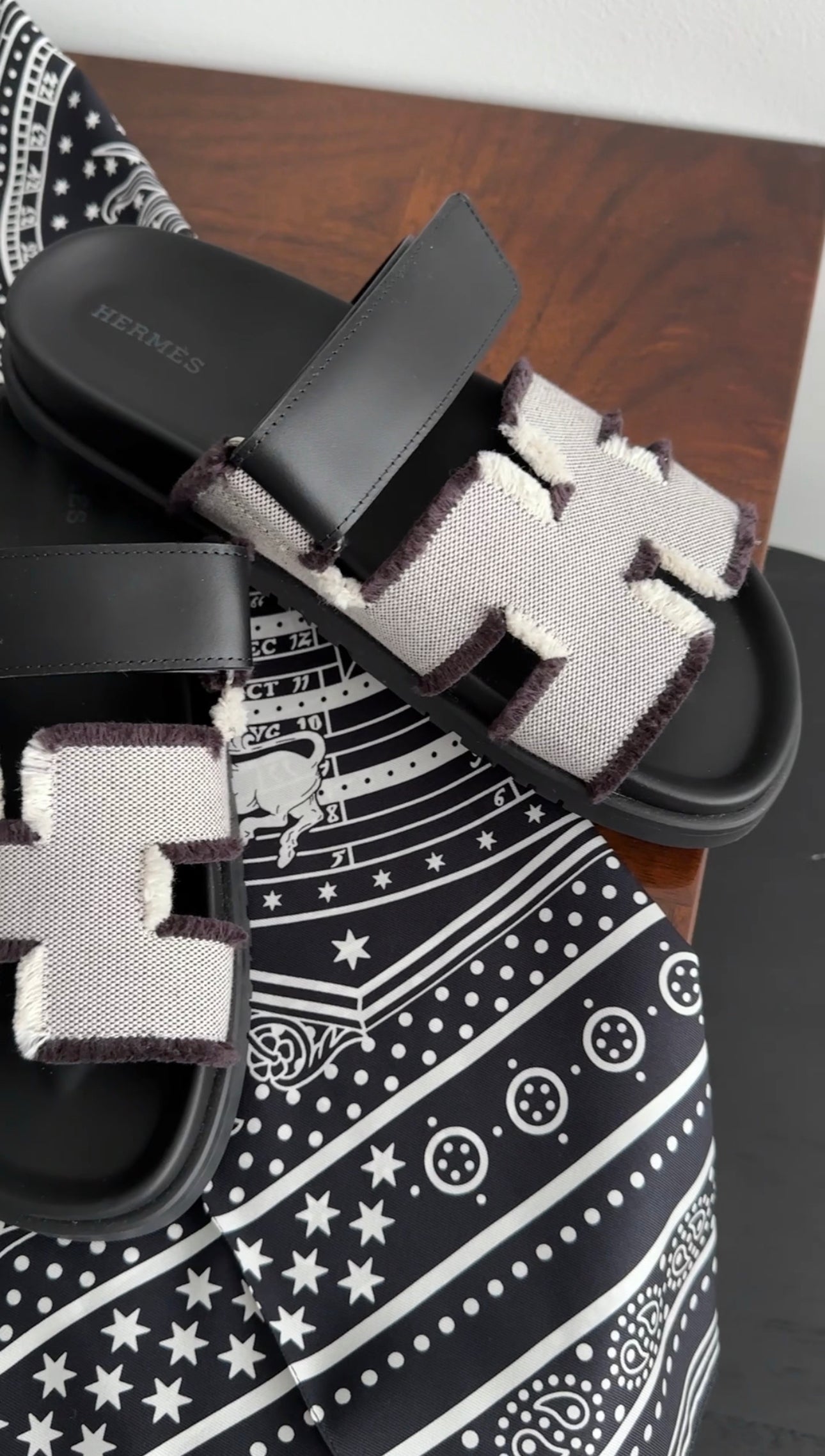 Hermes Chypre Toile and Leather H Sandals - 37