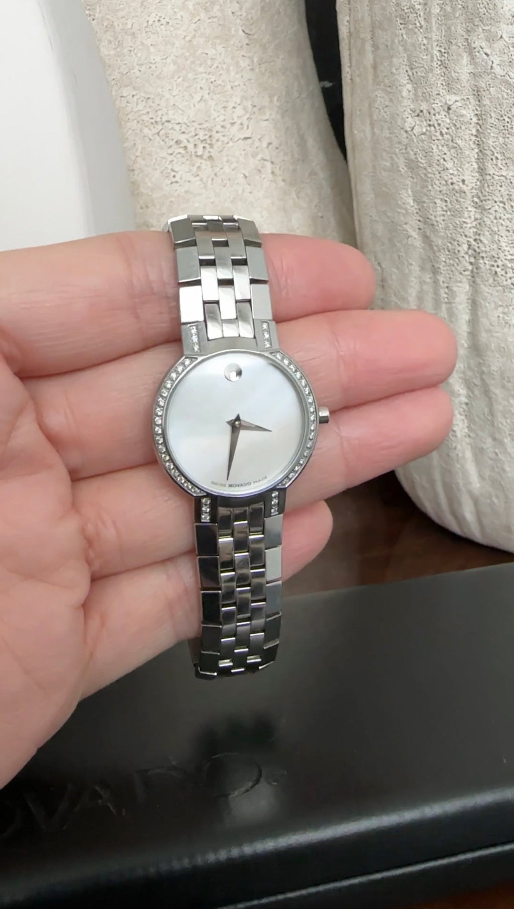 Movado Ladies Faceto Watch with Diamond Bezel