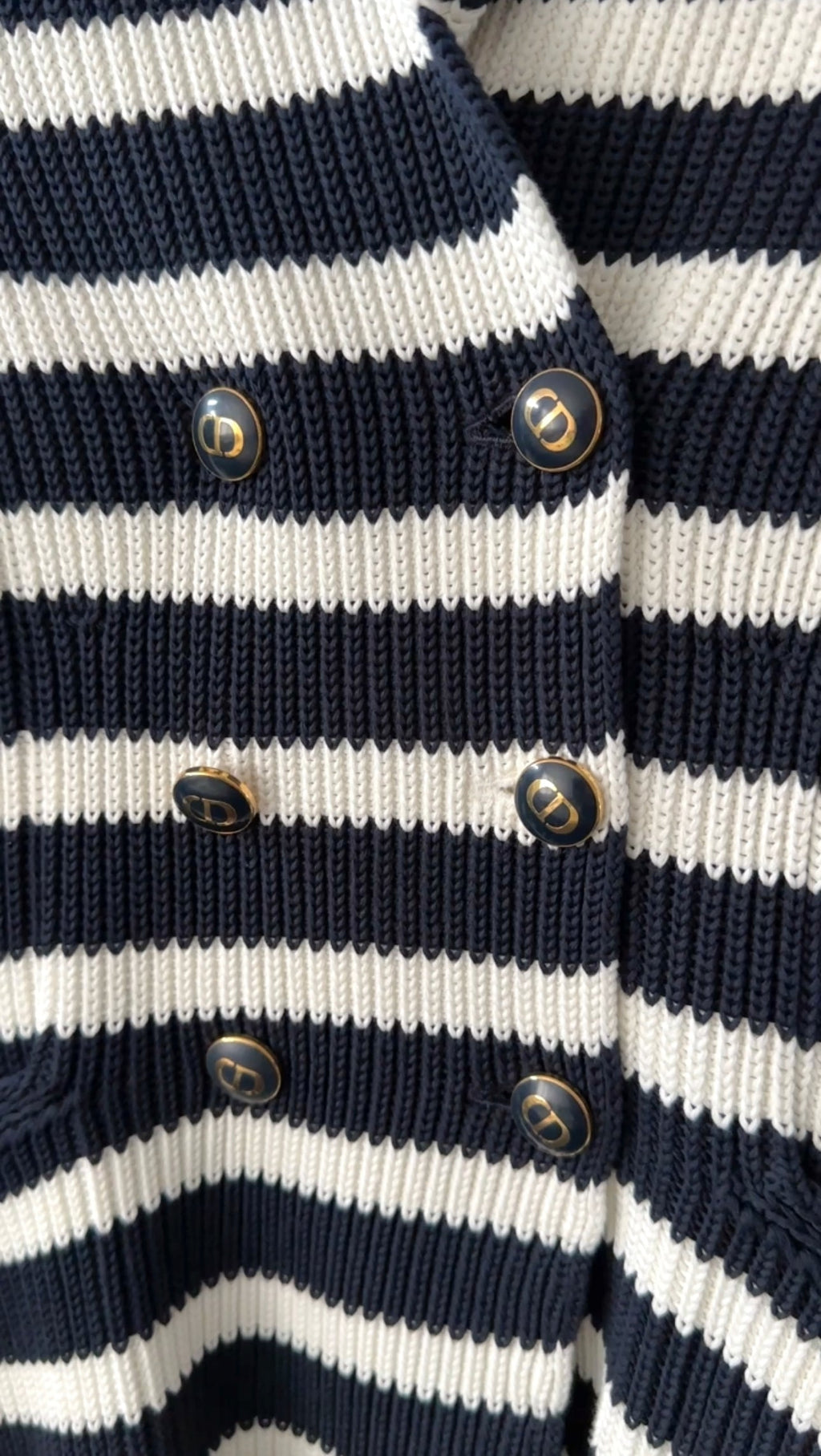 Christian Dior Cotton Stripe Sweater Jacket with CD Buttons - 6 (S/M)