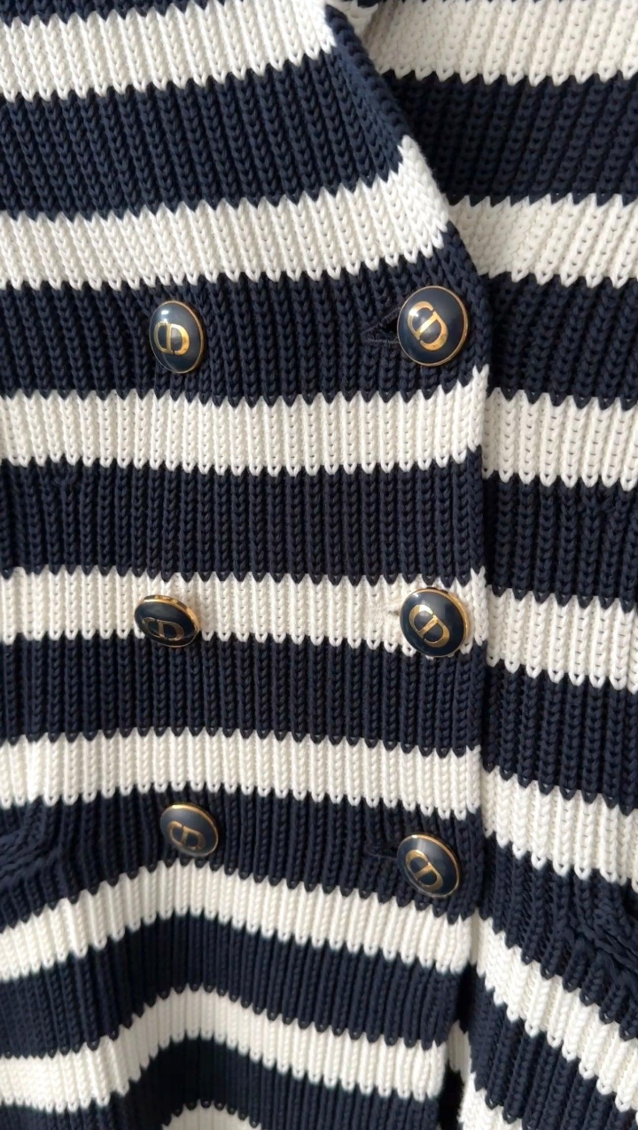 Christian Dior Cotton Stripe Sweater Jacket with CD Buttons - 6 (S/M)