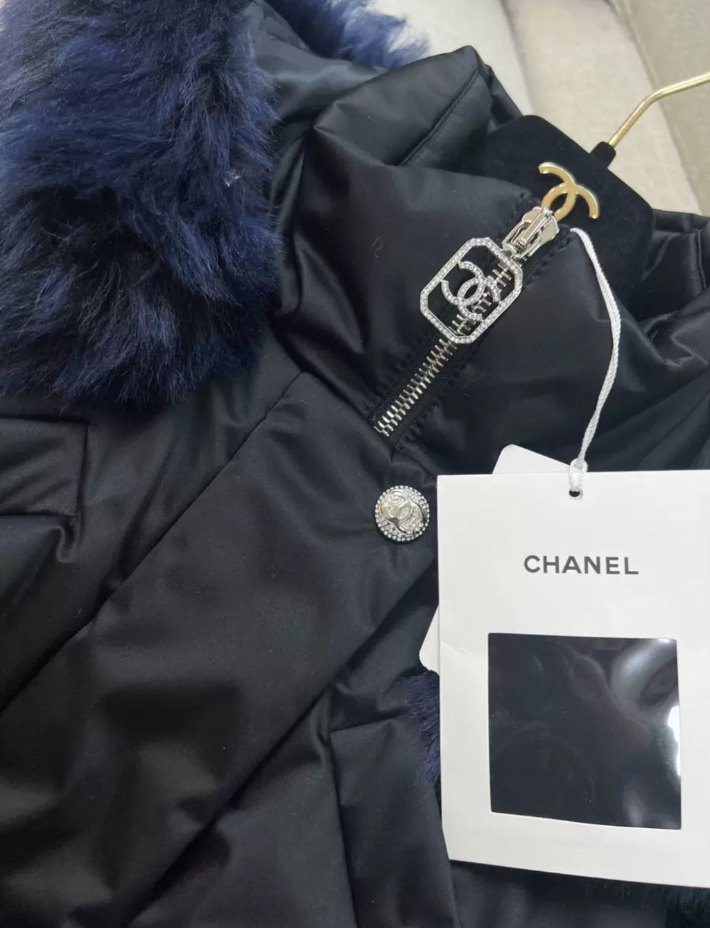Chanel 23N blue fur down jacket size 40