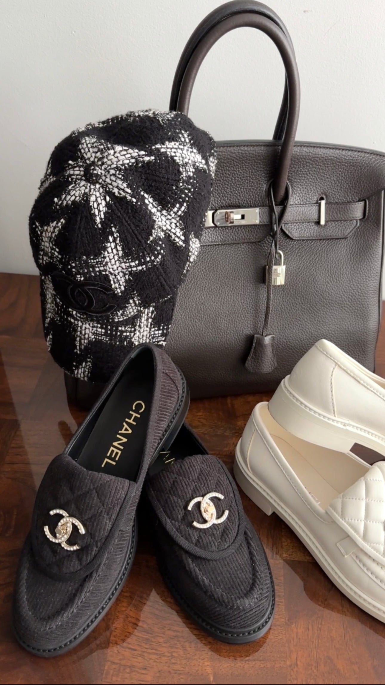 Chanel 22P Black Corduroy Quilted Crystal CC Turnlock Loafers - 37