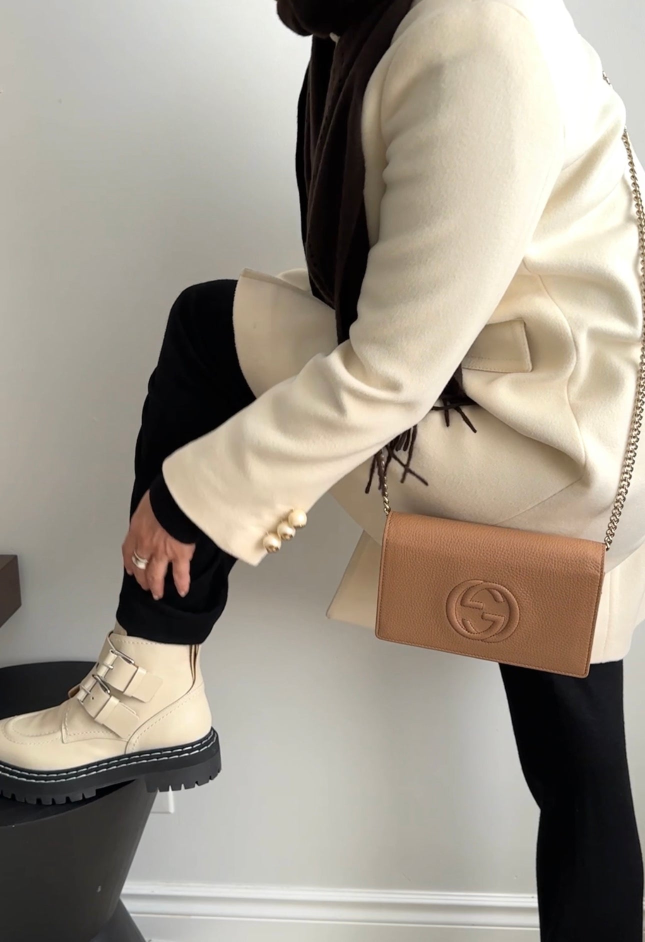 Proenza Schouler ivory Leather Buckle Combat Boots - 39