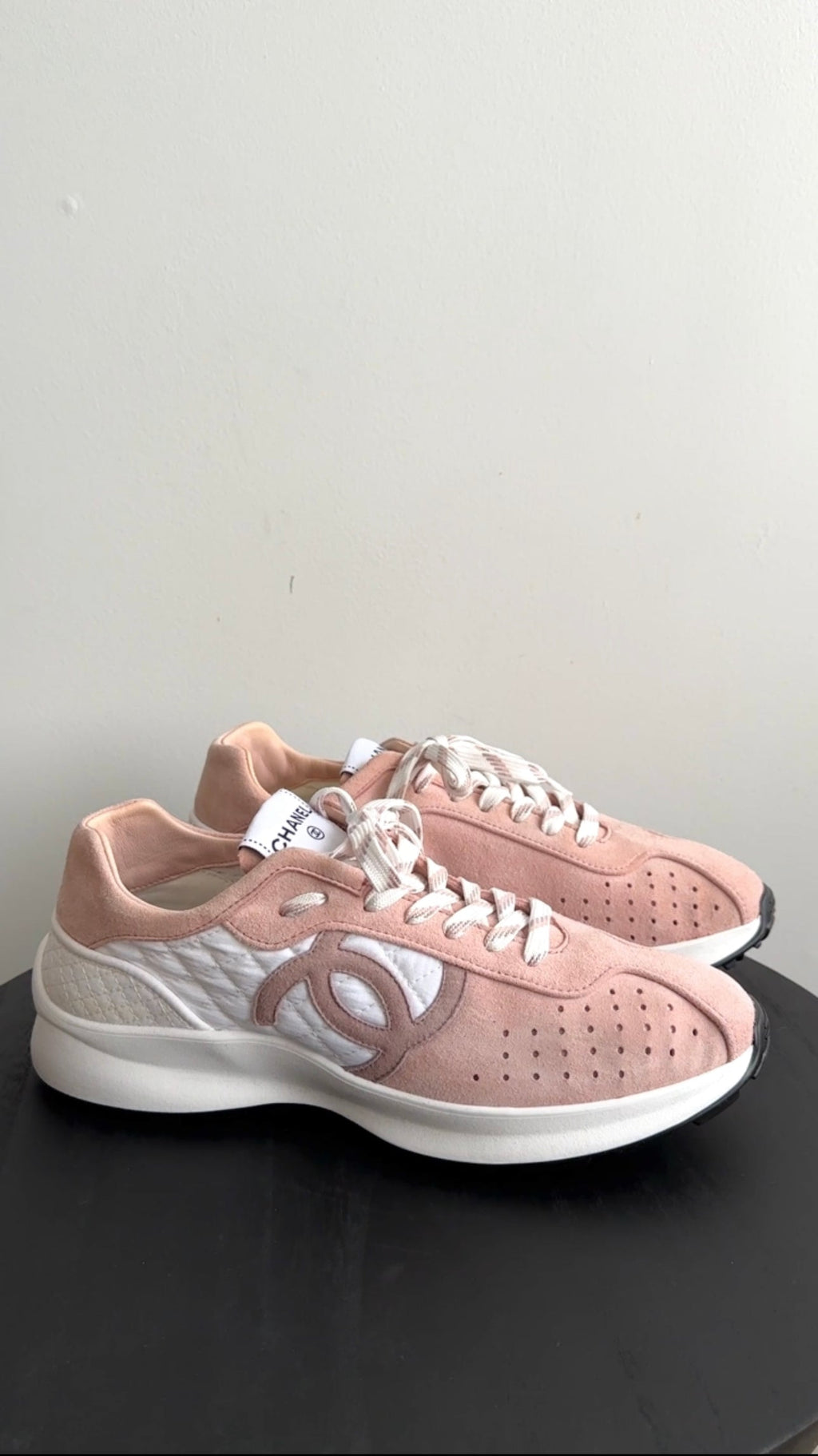 Chanel G39074 Light Pink Suede CC Sneakers - 40.5 / 39.5