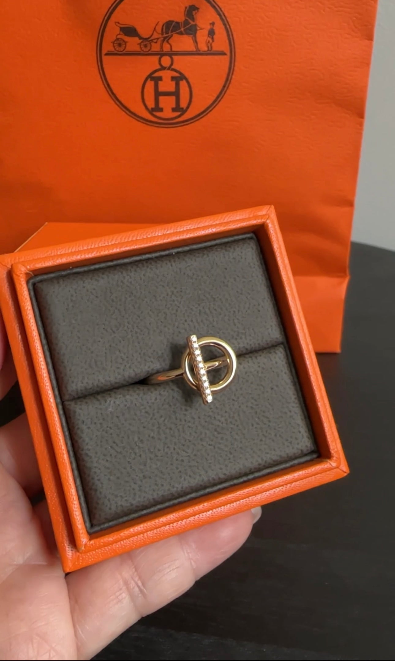 Hermes 18k Rose Gold and Diamond Echappee Ring Small Model - 6.5