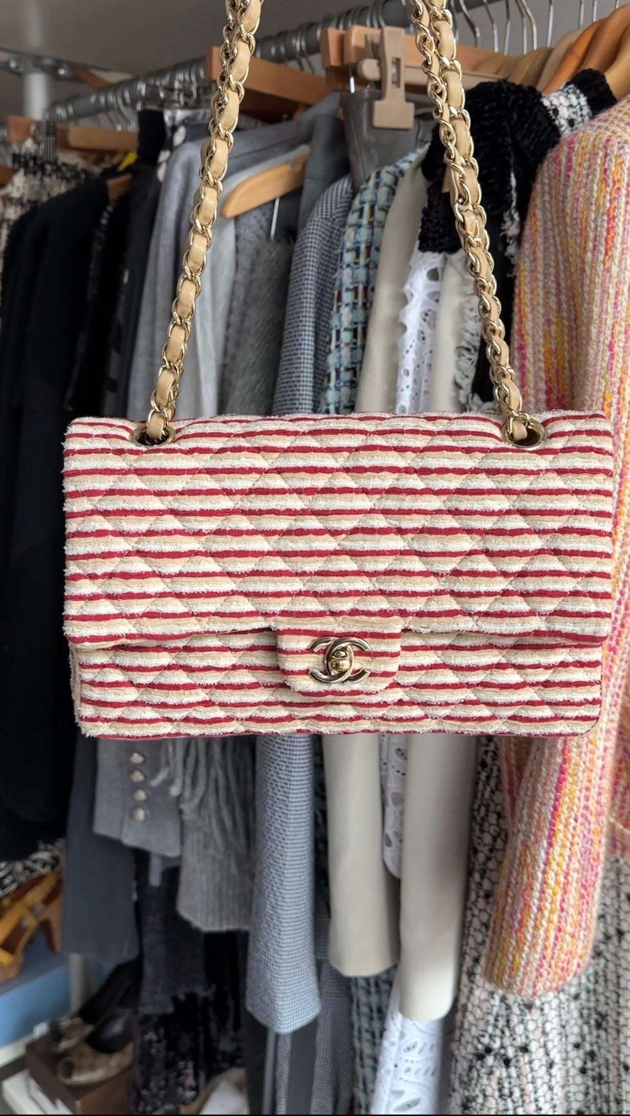 Chanel Fabric Stripe Coco Sailor Medium Classic Double Flap Bag