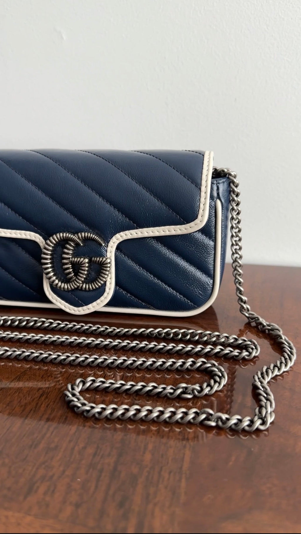 Gucci Navy Torchon Leather Super Mini Crossbody Bag
