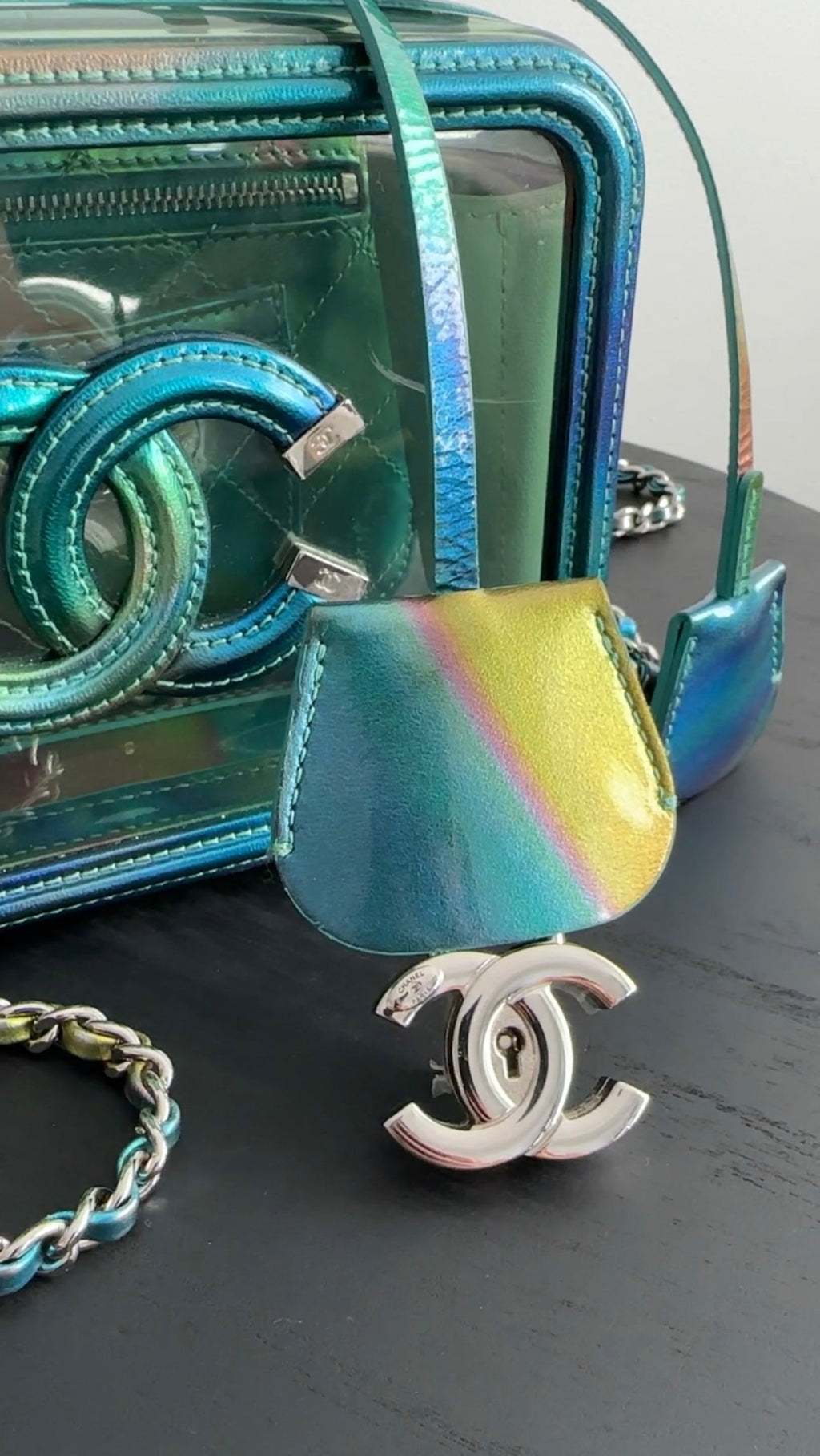Chanel 20C Iridescent Rainbow Filigree Clear PVC CC Vanity Case