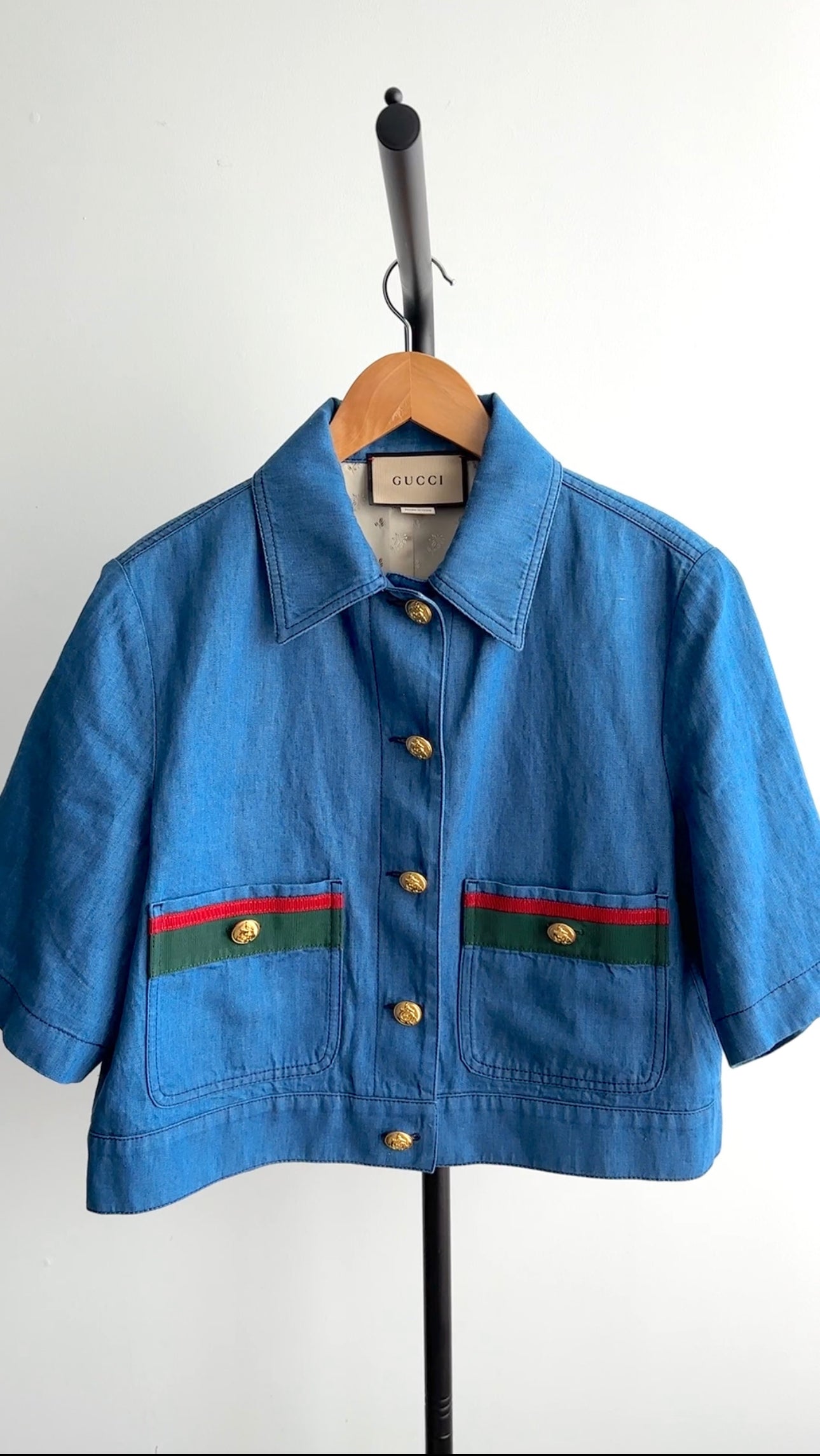 Gucci Blue Short Sleeve Jacket with Web Stripe - IT44 / USA 8