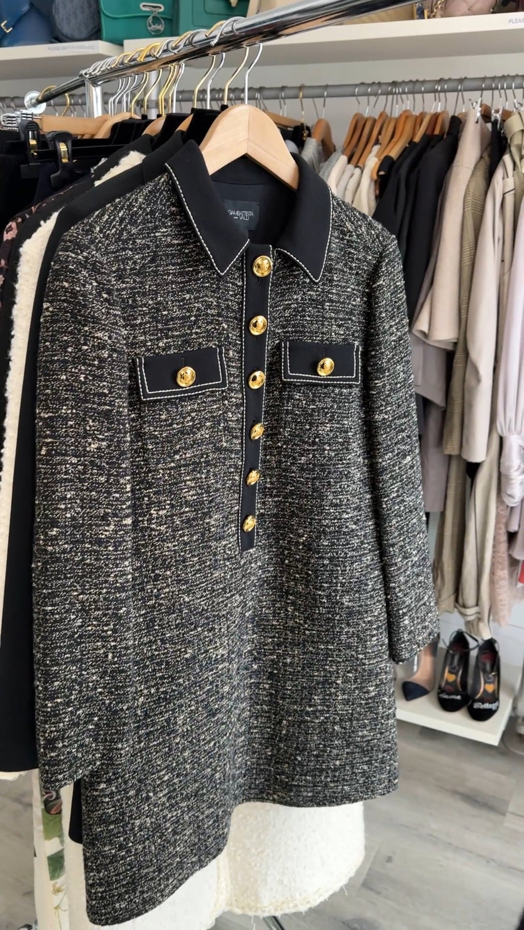 Giambattista Valli Black and Gold Tweed Shirt Dress - IT42 / 6