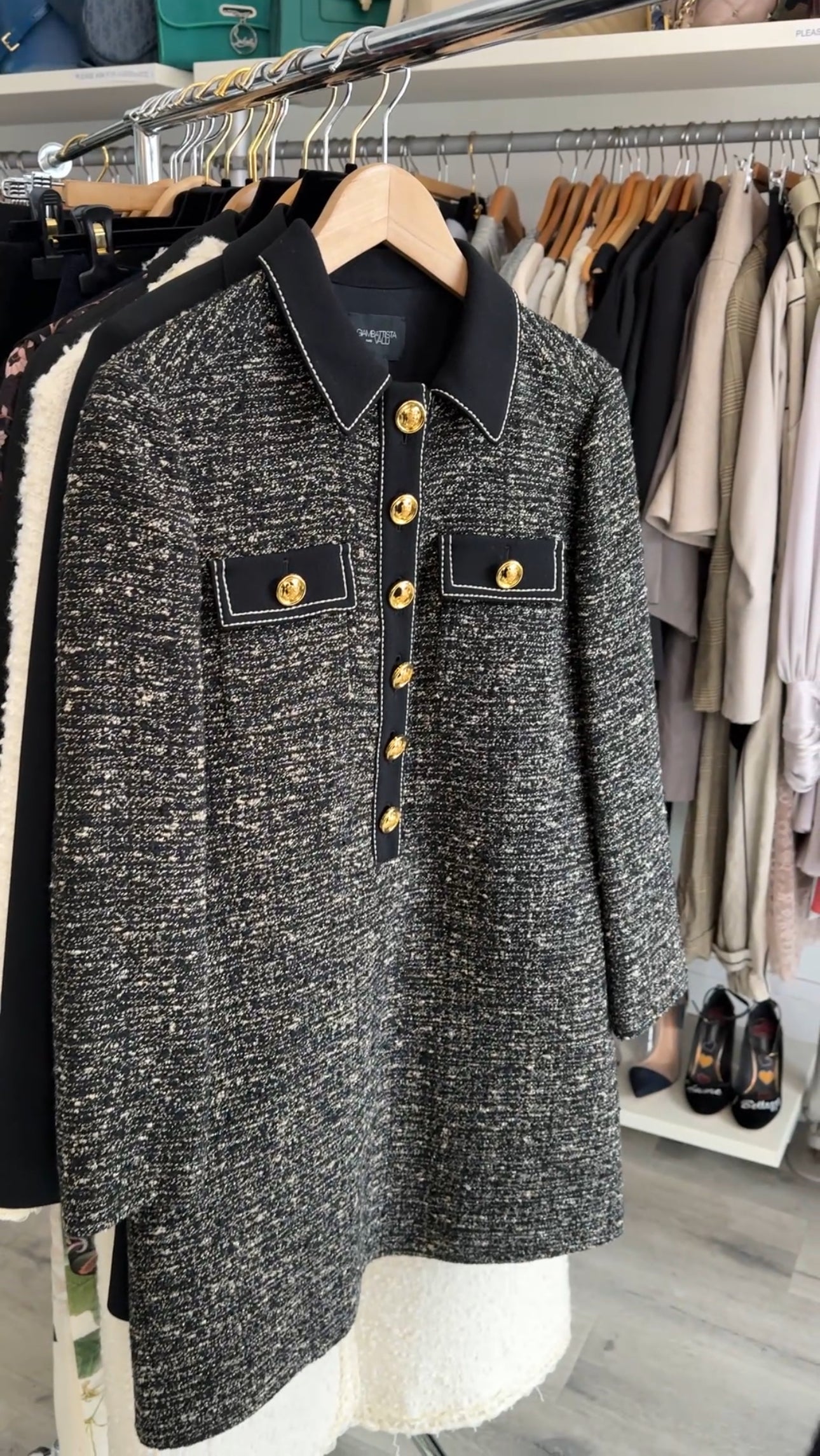 Giambattista Valli Black and Gold Tweed Shirt Dress - IT42 / 6