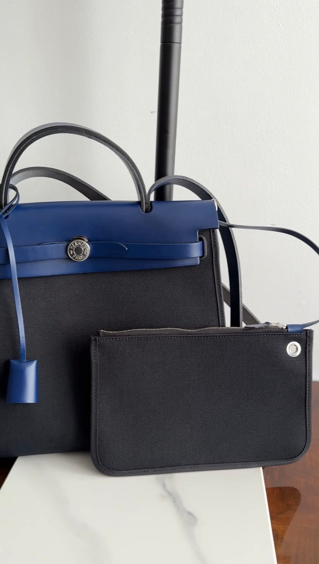 Hermes Blue and Black Herbag Zip 31