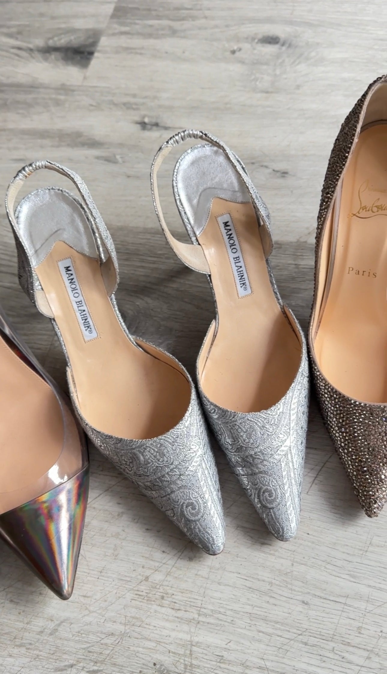 Manolo Blahnik Silver Brocade Slingback Heels - 41 / 40
