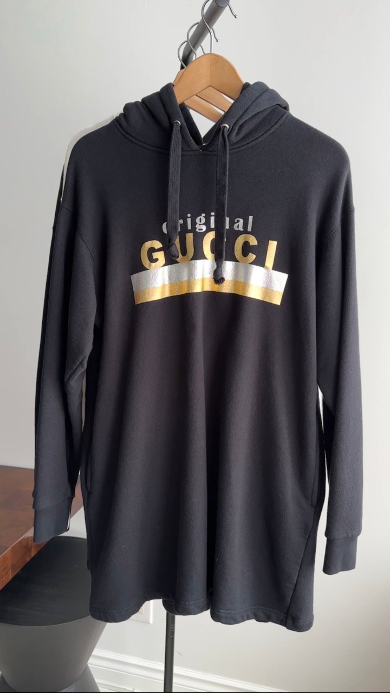 Gucci Black and Metallic Logo Hooded Sweatshirt / Dress