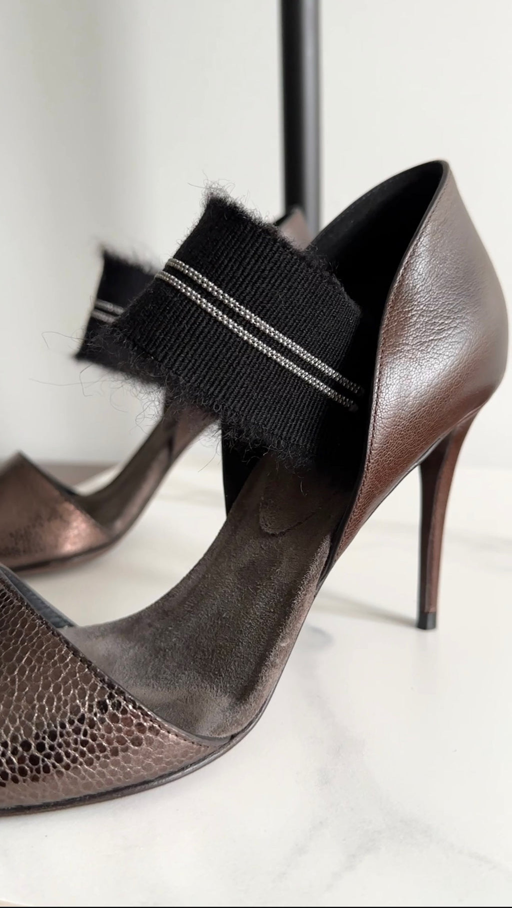 Brunello Cucinelli Brown Leather Monili high Heel D'Orsay Pumps - 36.5
