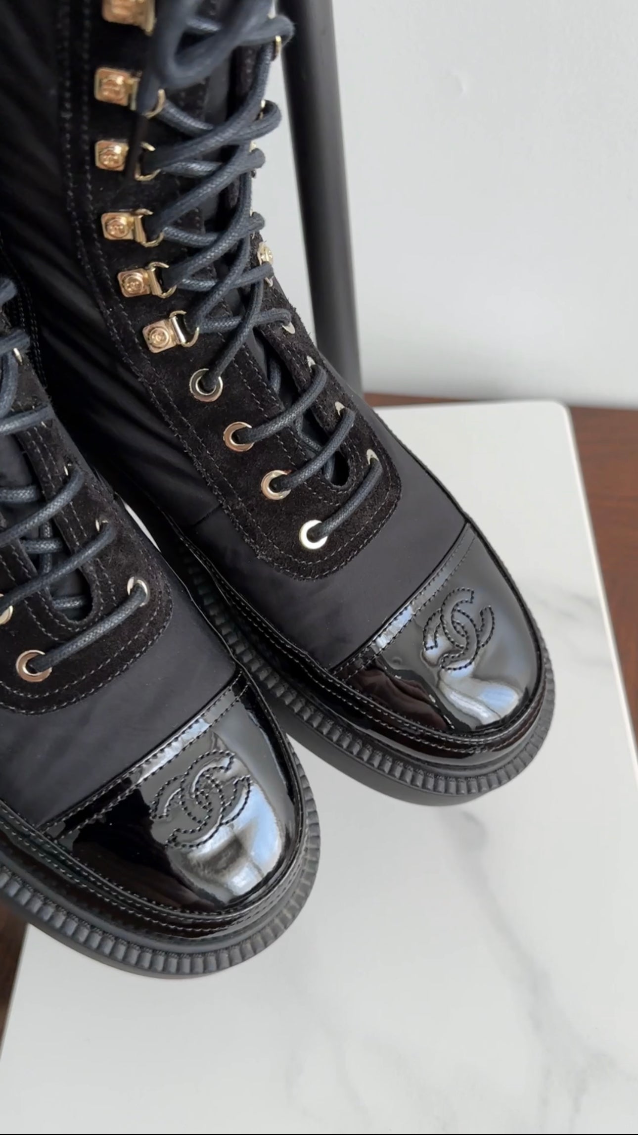 Chanel 2021 Combo Nylon Patent Ankle Boot - 40.5 / 9.5