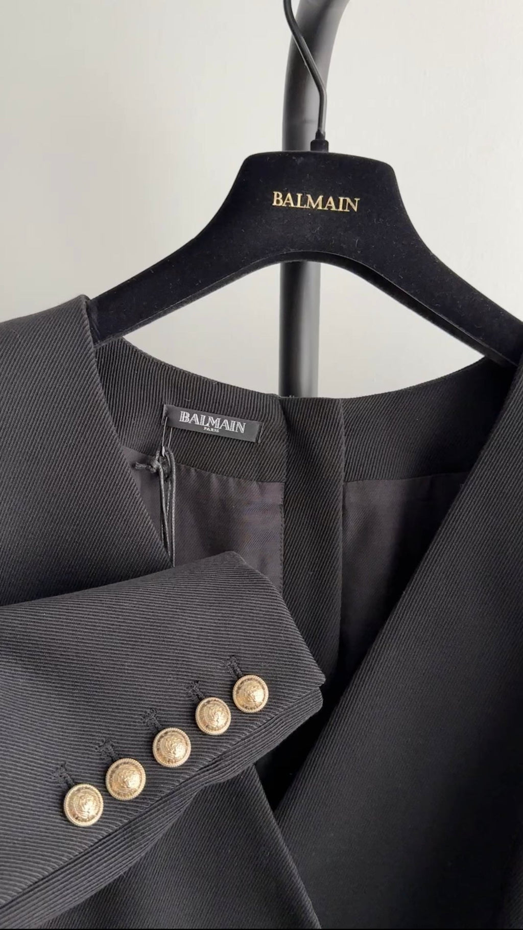 Balmain Black Wool Cache-Coeur Blazer Dress with Gold Buttons - USA 12