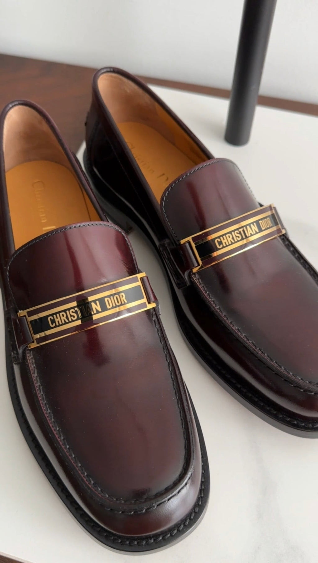 Dior Dark Mahogany Brown Monogram Logo Plaque Loafers - 39.5 / 9