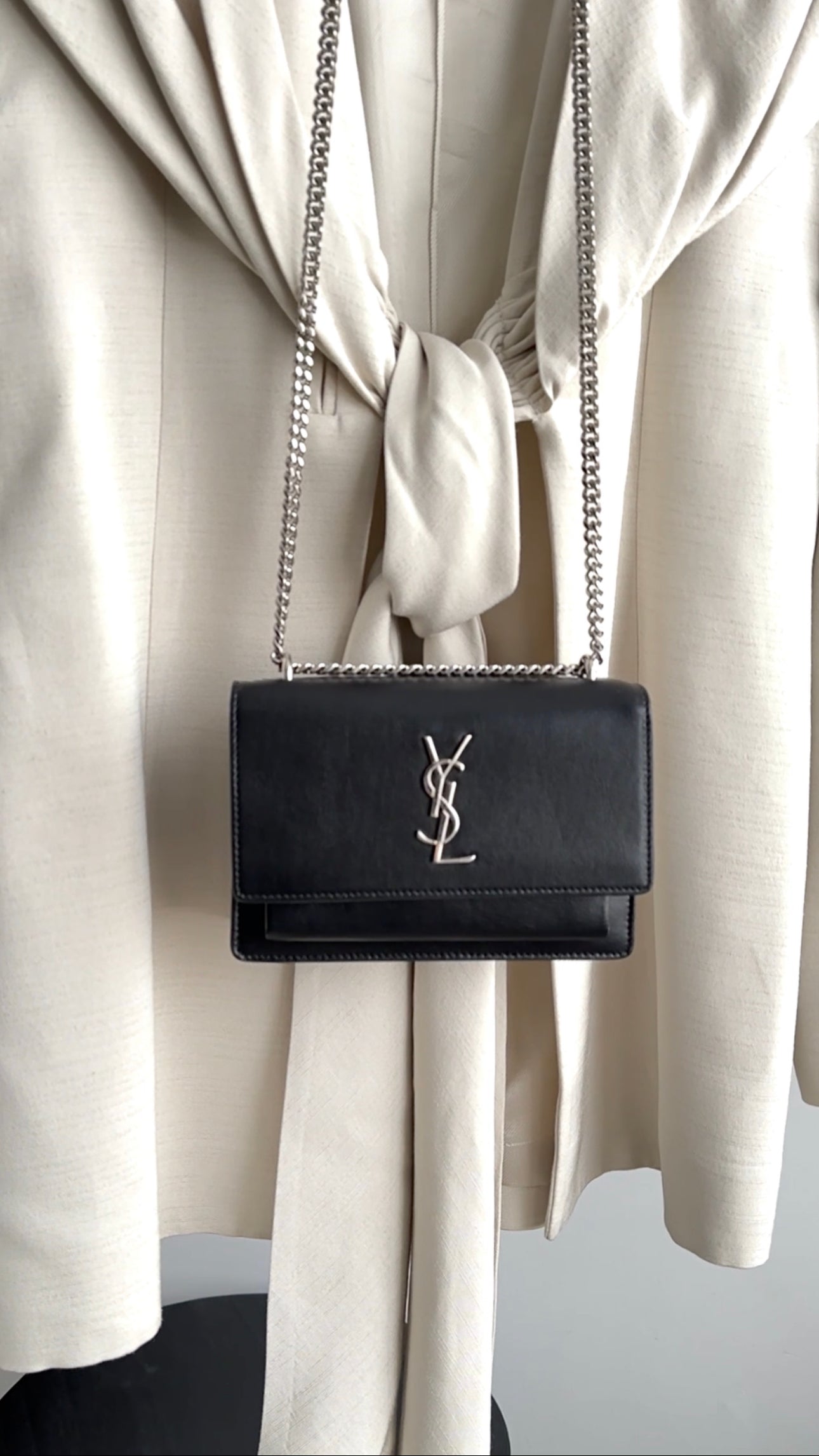 Saint Laurent Black Leather Mini Sunset Crossbody Bag