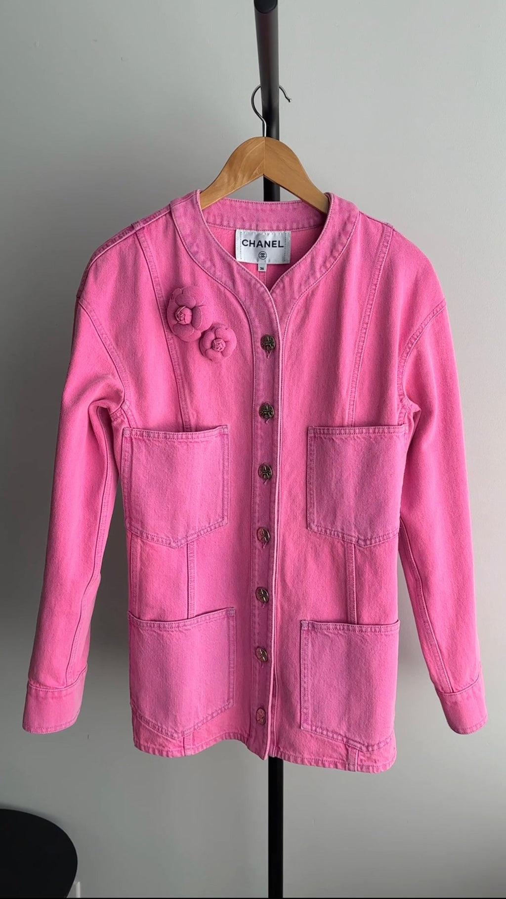 Chanel Spring 2021 Bright Pink Denim Jacket - FR36 / 4