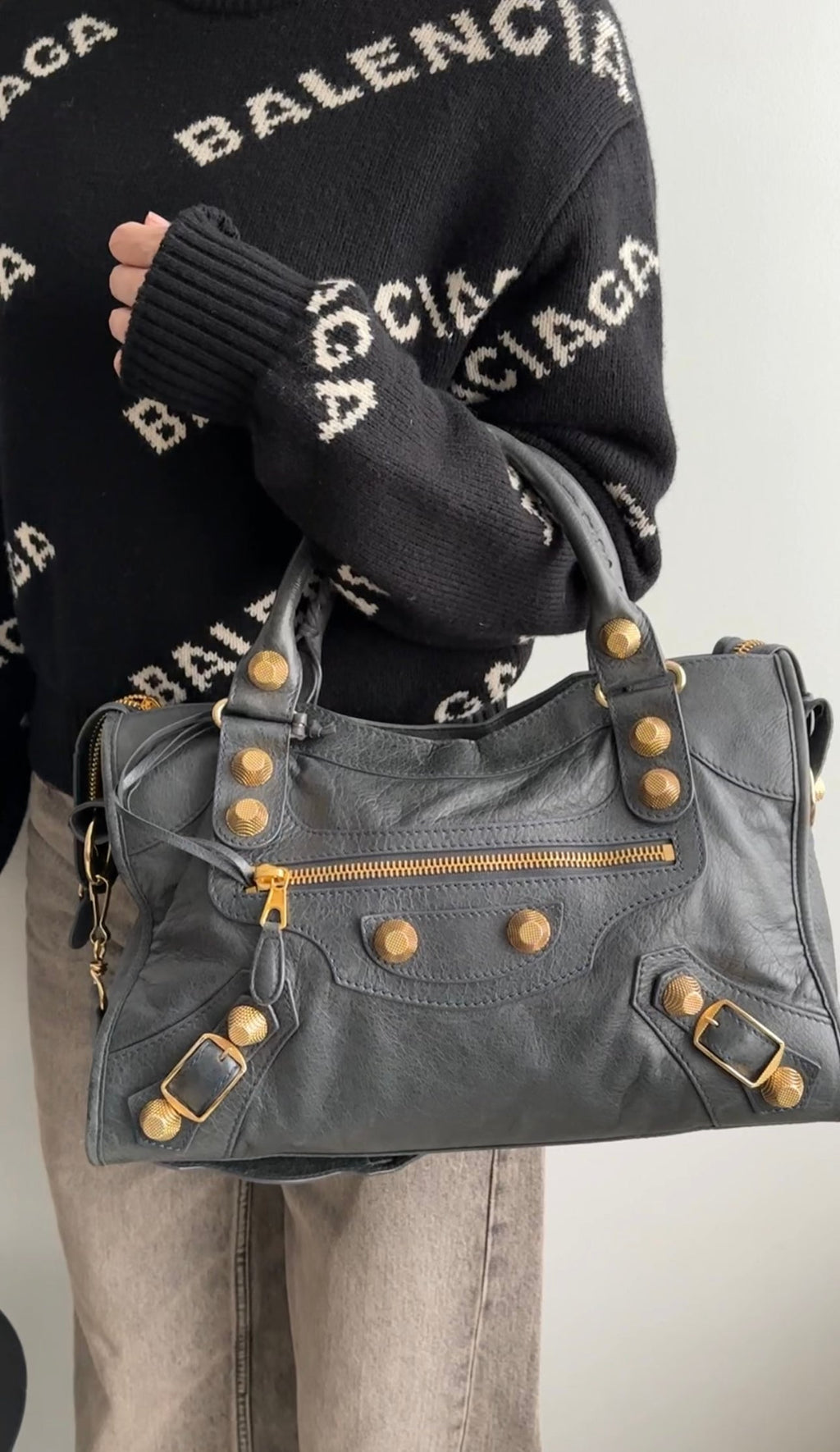 Balenciaga Anthracite Grey Giant 21 Goldtone City Bag
