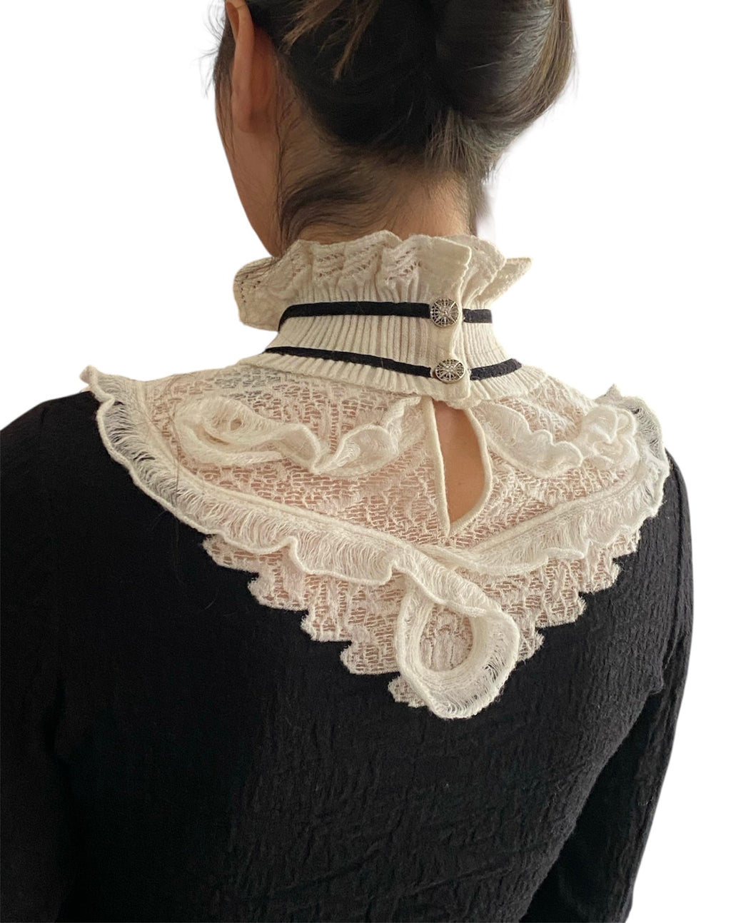 Chanel Lace Knit Ruffle Black Long Sleeve Top - 38 / 6