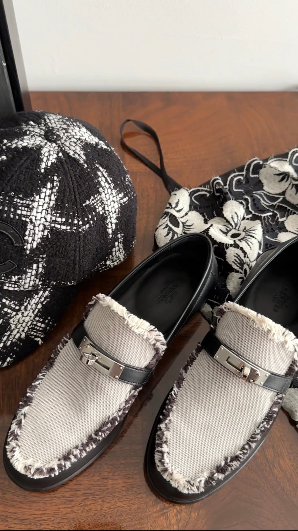 Hermes Black Leather and Toile Destin PHW Loafer - 37