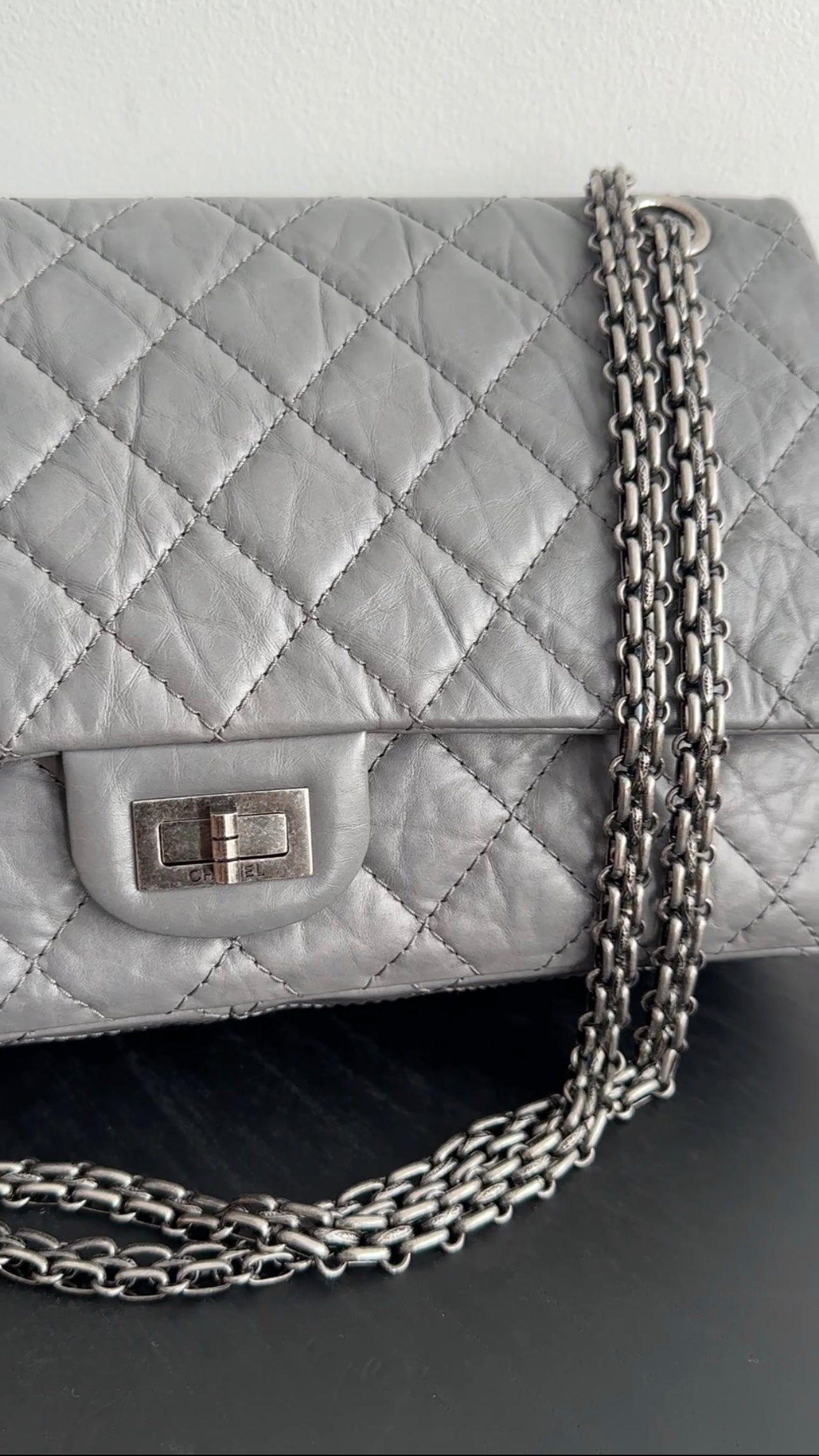 Chanel Grey Aged Calfskin Medium 226 Double Flap Bag