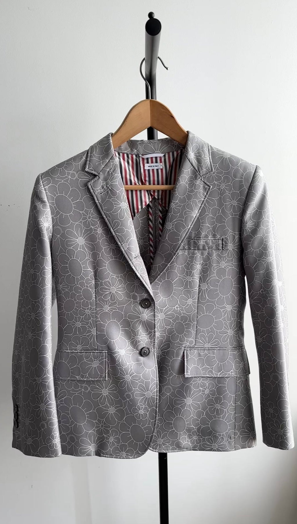Thom Browne Grey Silk Floral Pattern Blazer Jacket - 40 / 4