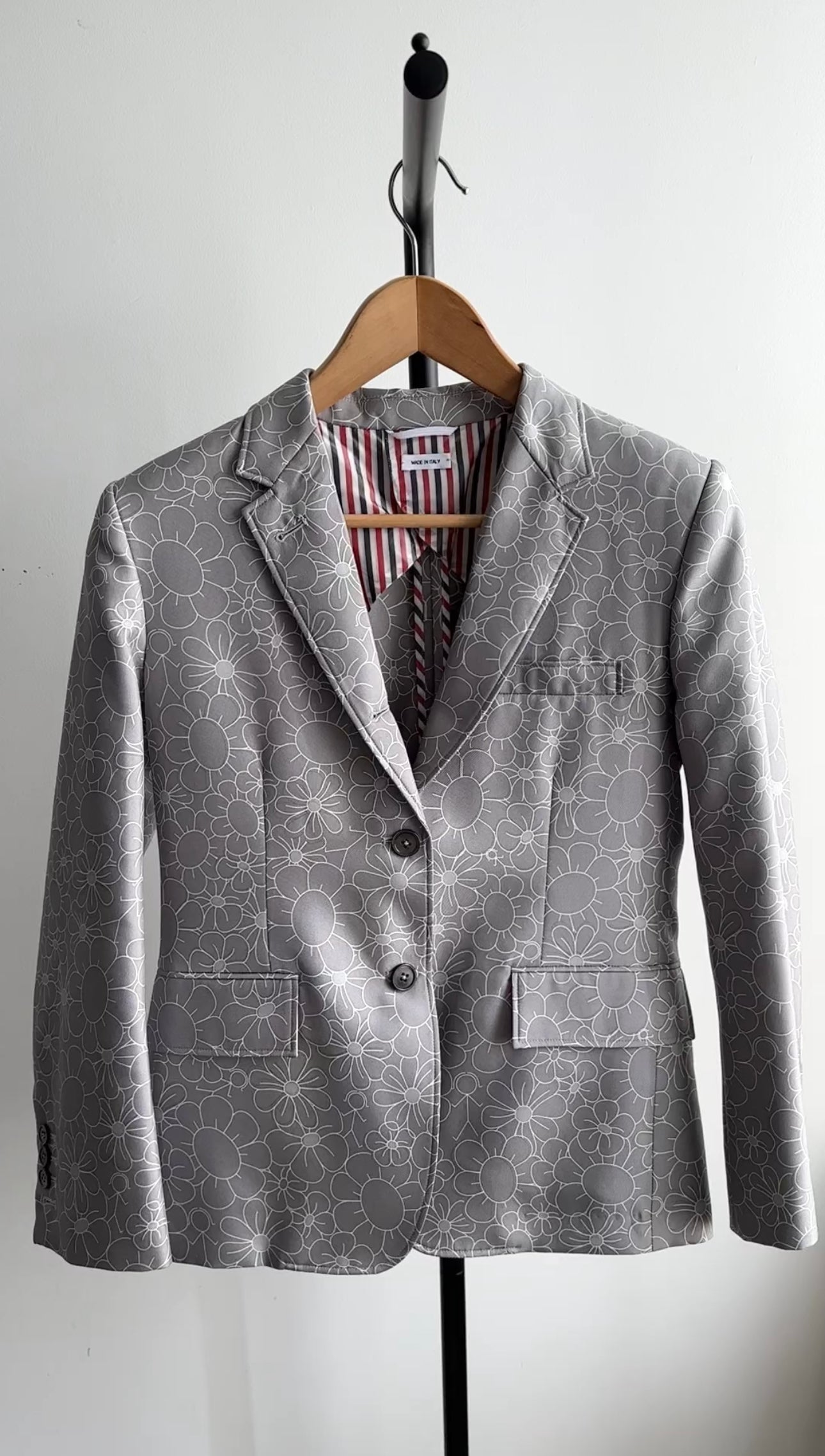 Thom Browne Grey Silk Floral Pattern Blazer Jacket - 40 / 4