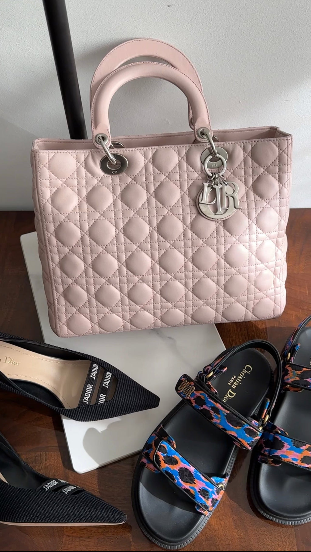 Dior Neutral Shell Pink Cannage Quilted Leather Large Lady Dior Bag