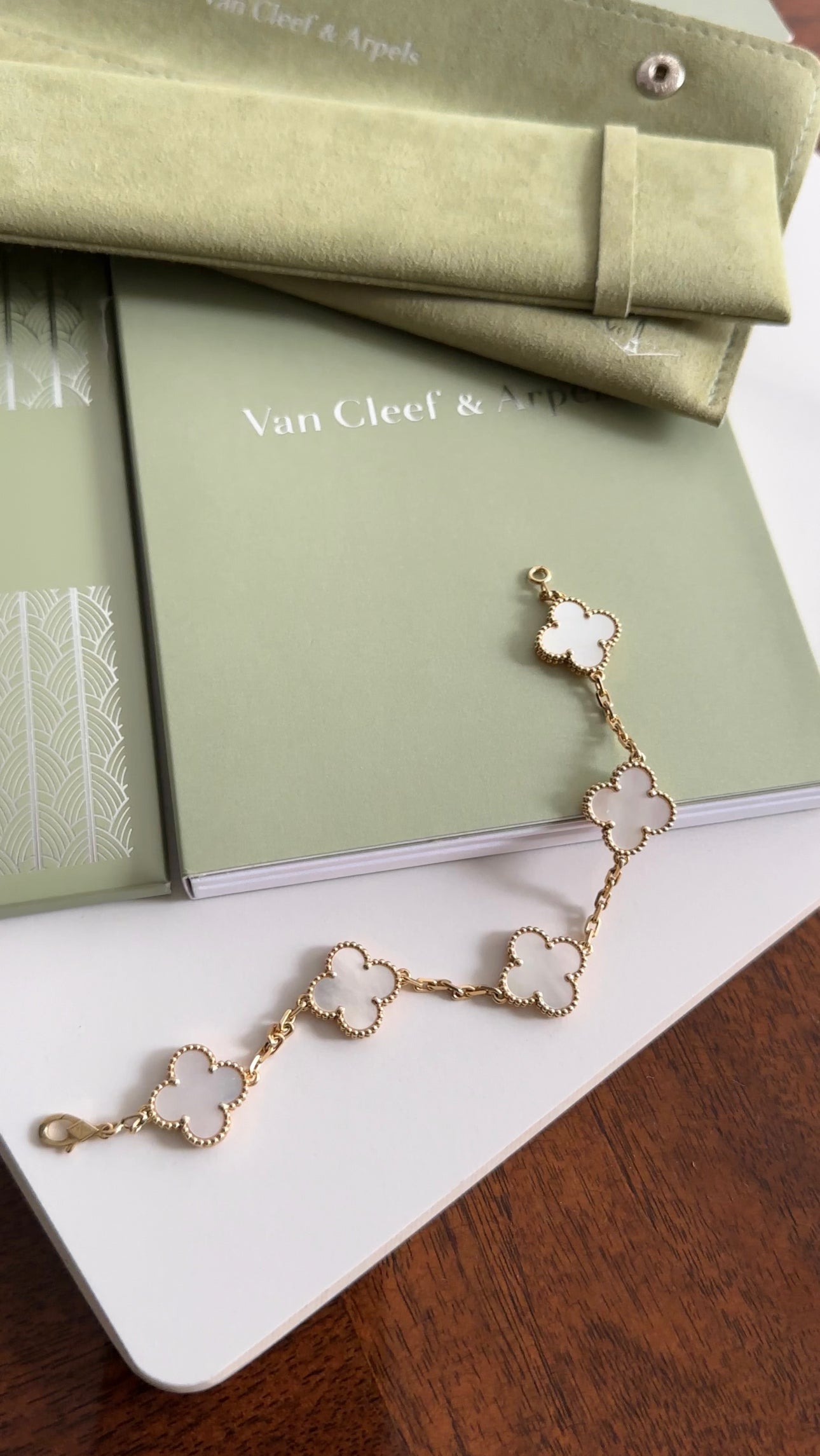 Van Cleef & Arpels 18k Yellow Gold MOP Alhambra Vintage 5 Motif Bracelet