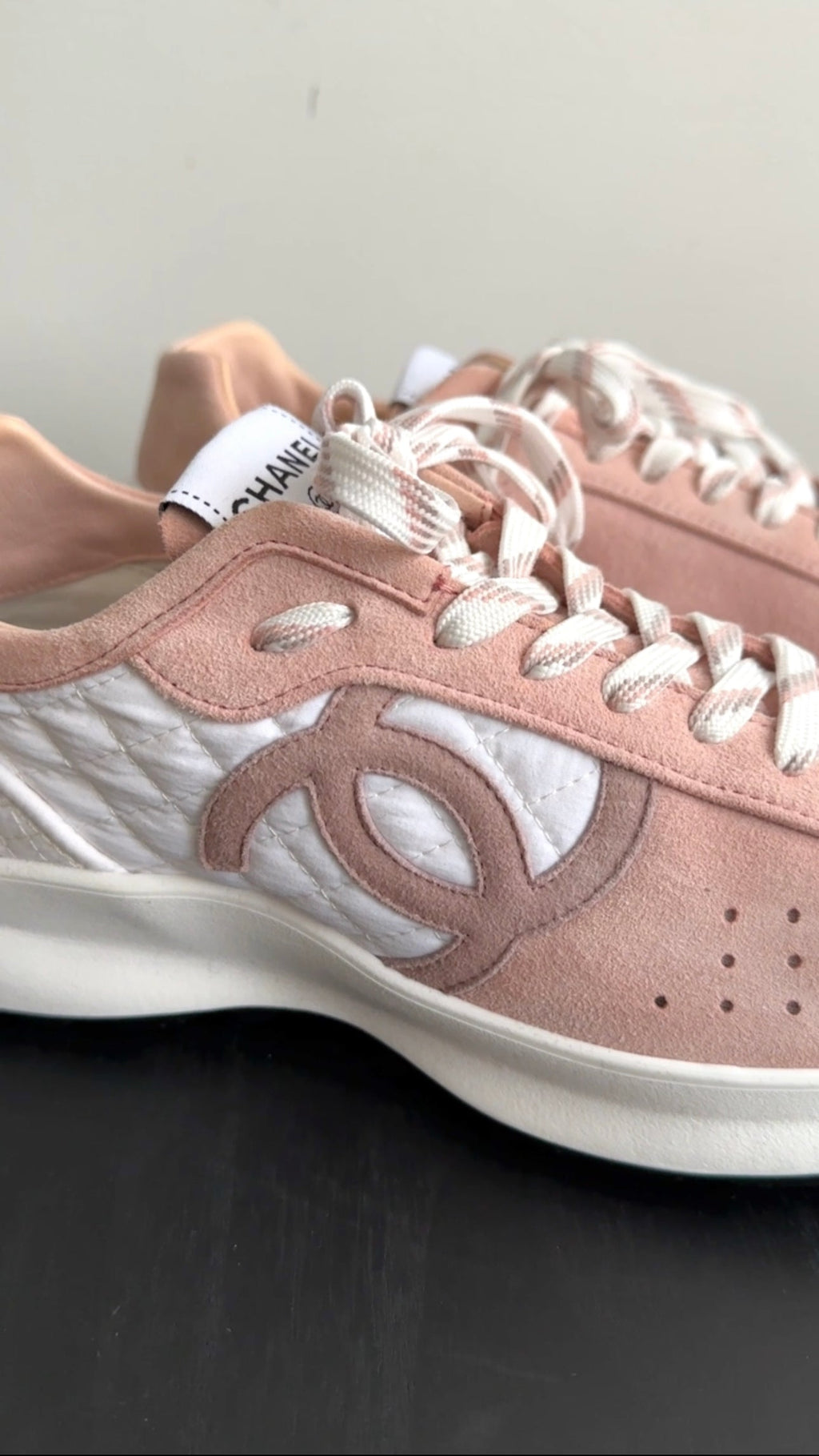 Chanel G39074 Light Pink Suede CC Sneakers - 40.5 / 39.5