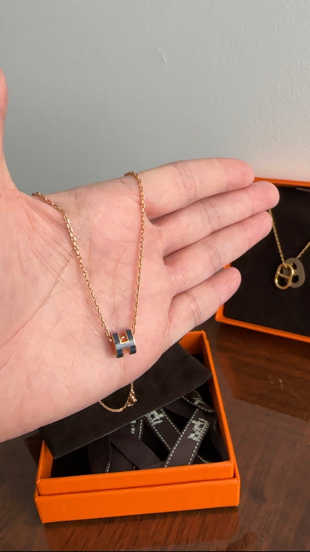 Hermes Pop H Mini Navy Bleu Saphir Enamel Necklace